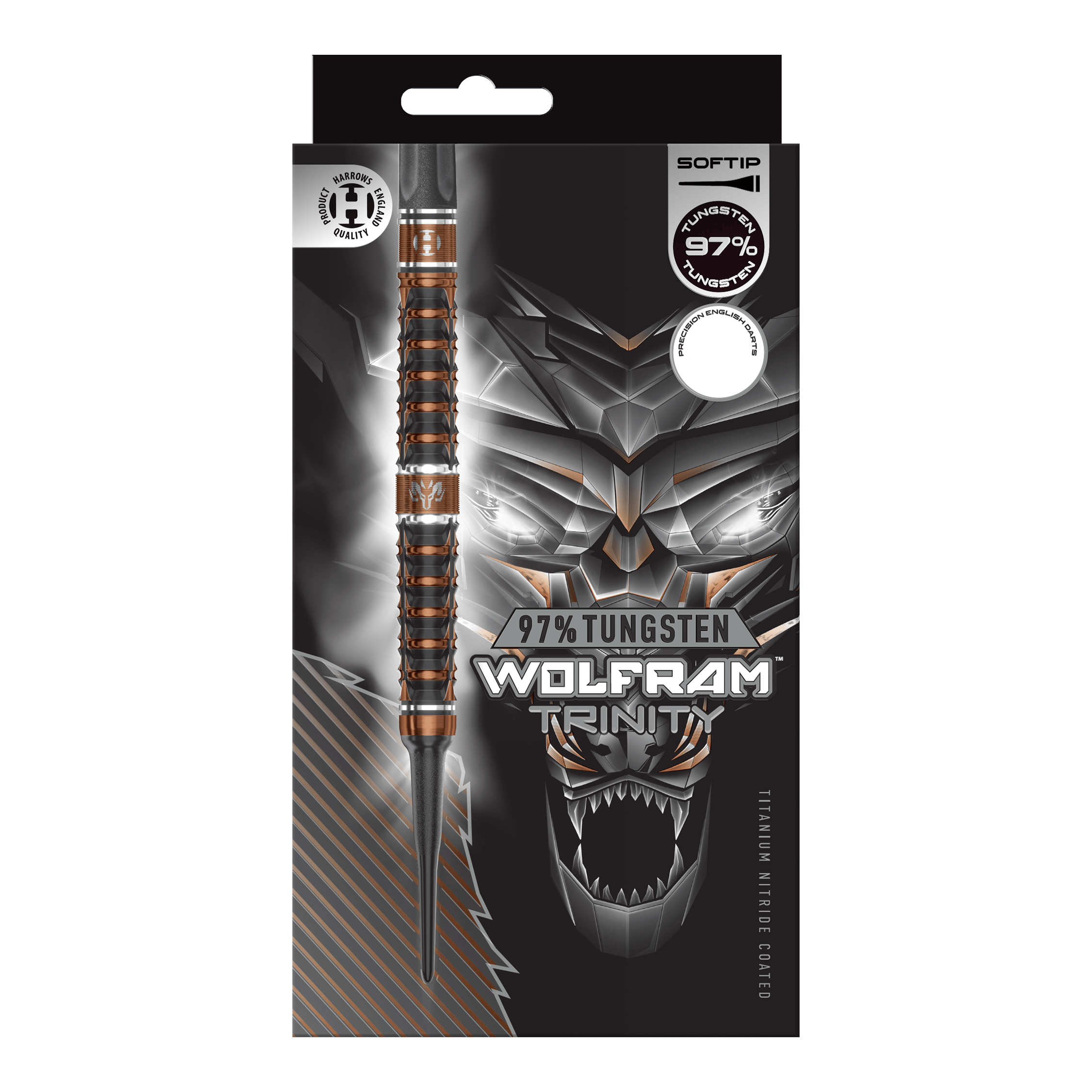 Freccette morbide Harrows Tungsten Trinity Harrows Wolfram Trinity Softdarts werden auf dem Bild gezeigt. Es handelt sich um spezielle Softdarts für Dartspieler.