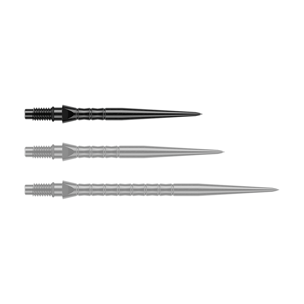 Punte per freccette in acciaio Winmau Switch Point Wave - nere Zu sehen sind schwarze Steeldartspitzen mit einer Länge von 26 mm. Diese Spitzen eignen sich für das Dartspiel mit Steeldarts.