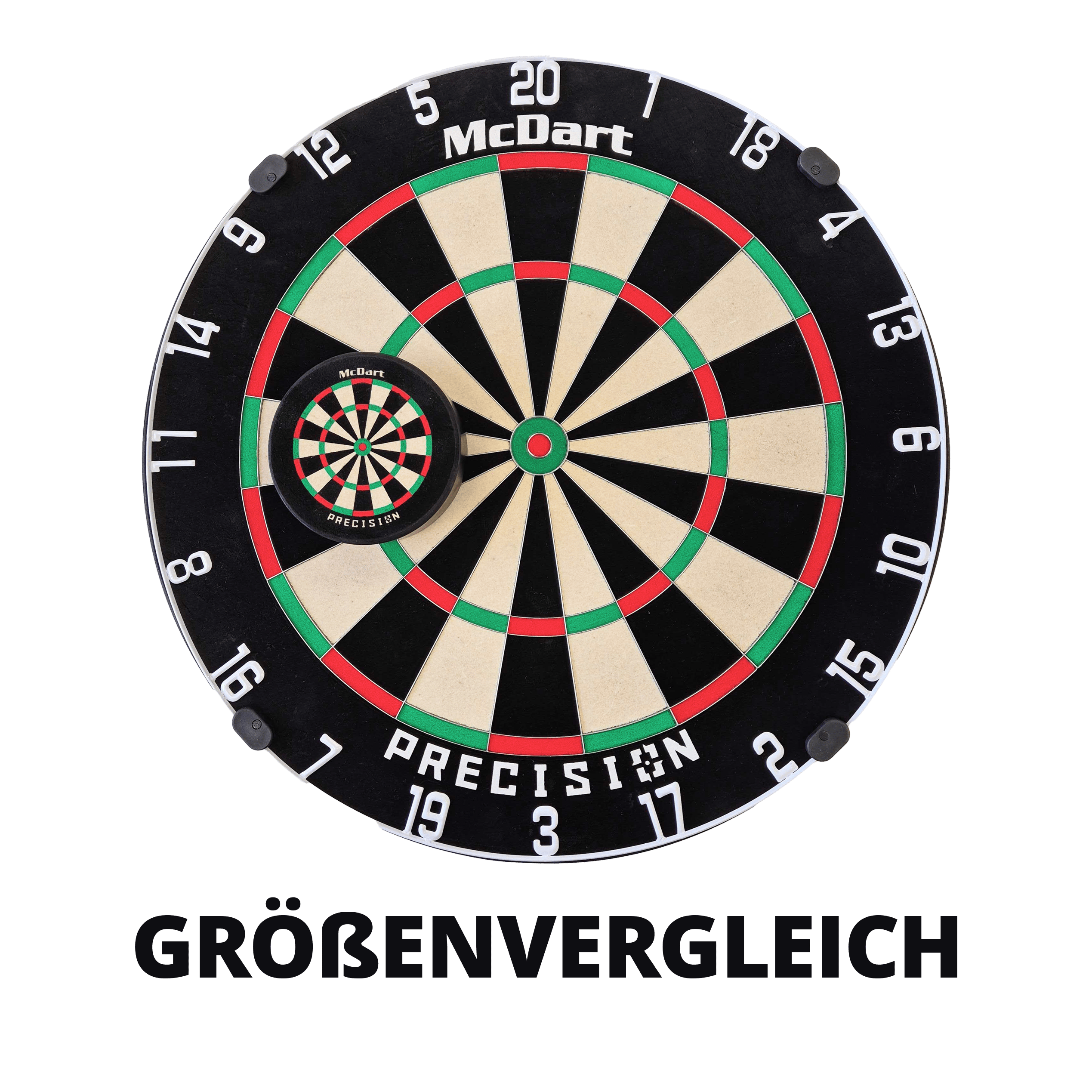 Bersaglio McDart Precision Mini con testo personalizzato Abgebildet ist das McDart Precision Mini Dartboard mit individuellem Wunschtext. Es ist eine kleine, präzise Dartscheibe mit Halterung.