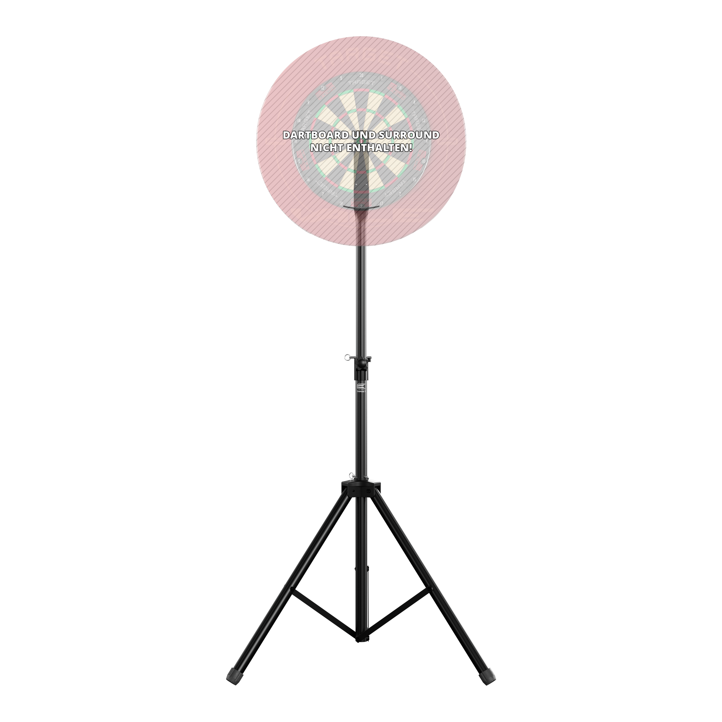 Das Bild zeigt einen Target Dartboard Stand mit einem stabilen, dreibeinigen Stativ. Die Dartscheibe und der Surround sind nicht enthalten.