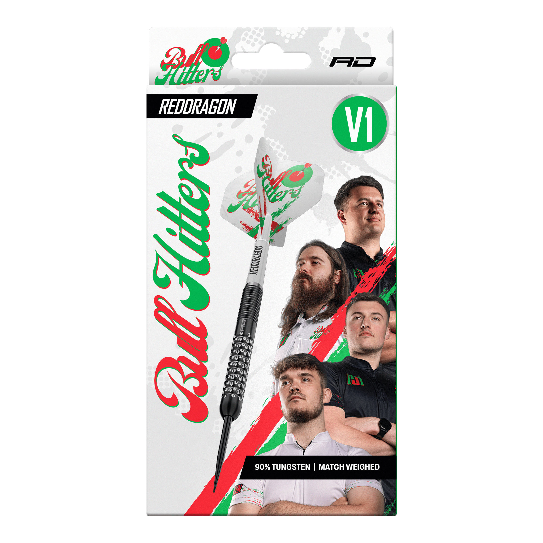 Freccette in acciaio Red Dragon Bullhitters V1 - 23 g Das Bild zeigt die Red Dragon Bullhitters V1 Steeldarts mit einem Gewicht von 23g. Diese Darts sind für das Steeldart-Spiel geeignet.