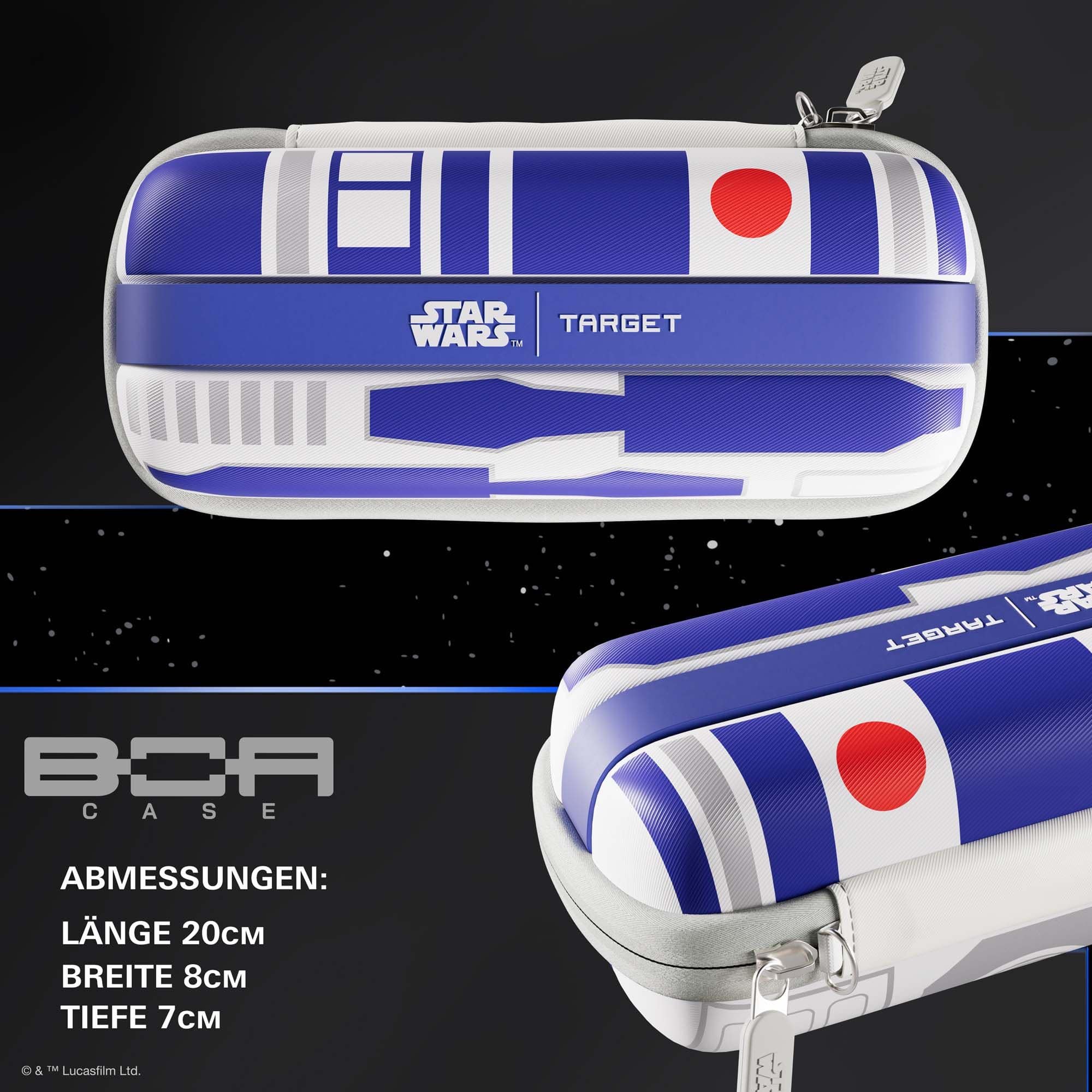 Portafreccette Target Star Wars Boa - R2D2 Das Bild zeigt das Target Star Wars Boa Dartcase - R2D2. Es handelt sich um ein Dart-Etui mit R2D2-Design.