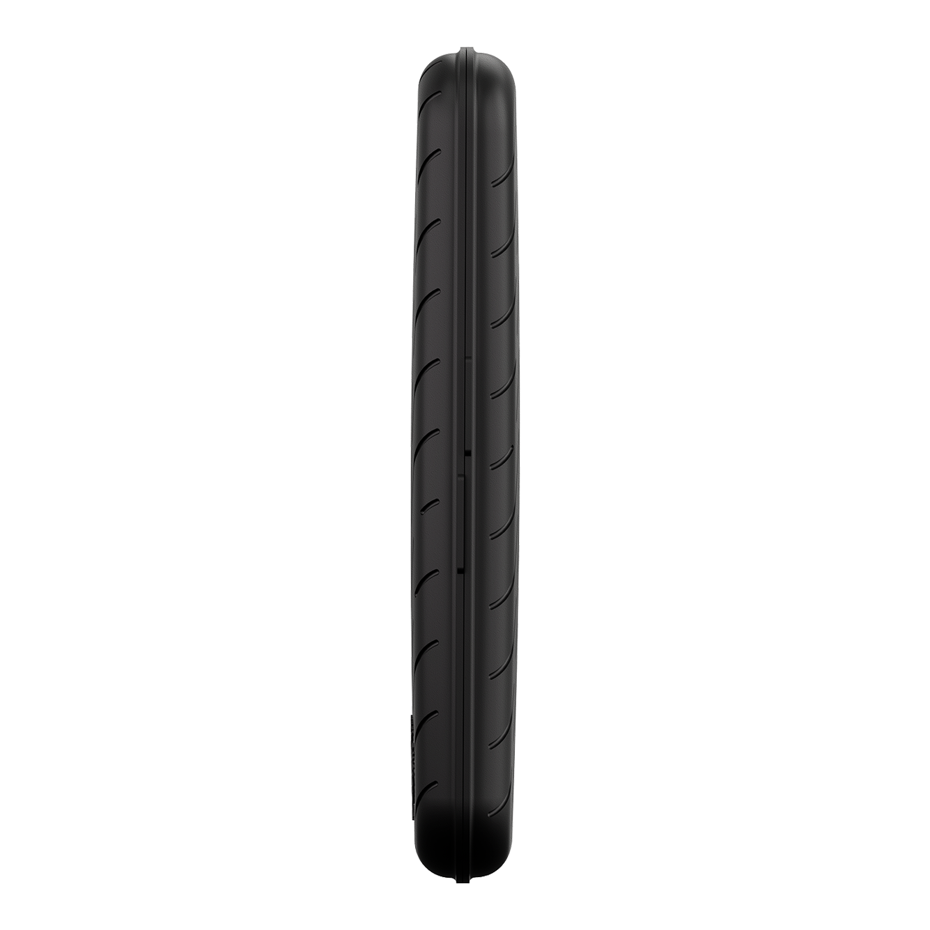 Custodia per freccette Harrows Slimcase Das Bild zeigt eine schwarze, schlanke Darttasche von der Seite. Die Oberfläche ist glatt mit leichten Rillen.