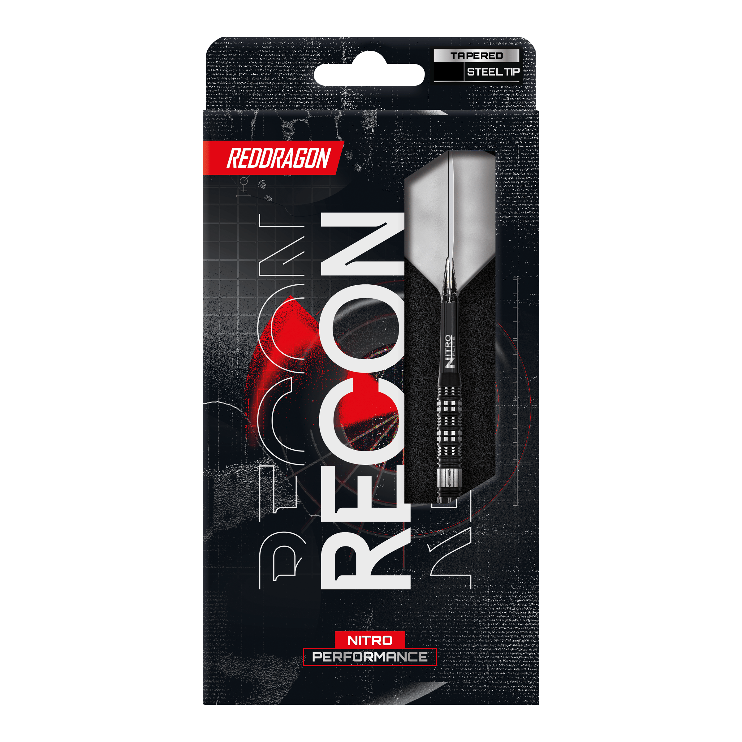 Freccette in acciaio coniche Red Dragon Recon Red Dragon Recon Tapered Steeldarts. Hier sieht man das Design der konisch zulaufenden Steeldarts.