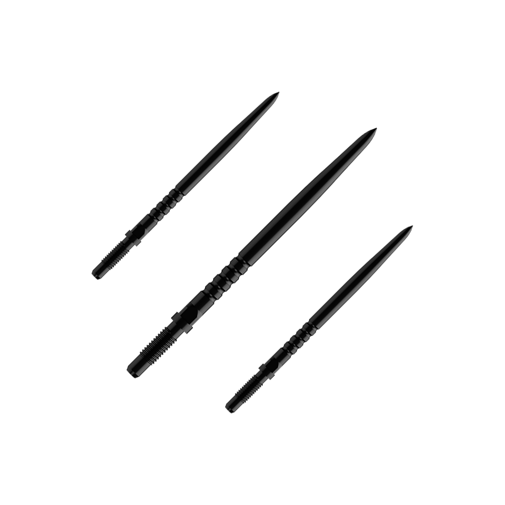 Punte per freccette Bulls NL Convertible Point - Impugnatura ad anelli - Nere Das Bild zeigt eine Verpackung mit mehreren Dartspitzen. Es sind BullsNL Convertible Points mit Ringed Grip in Schwarz, 32mm im 1er Set abgebildet.