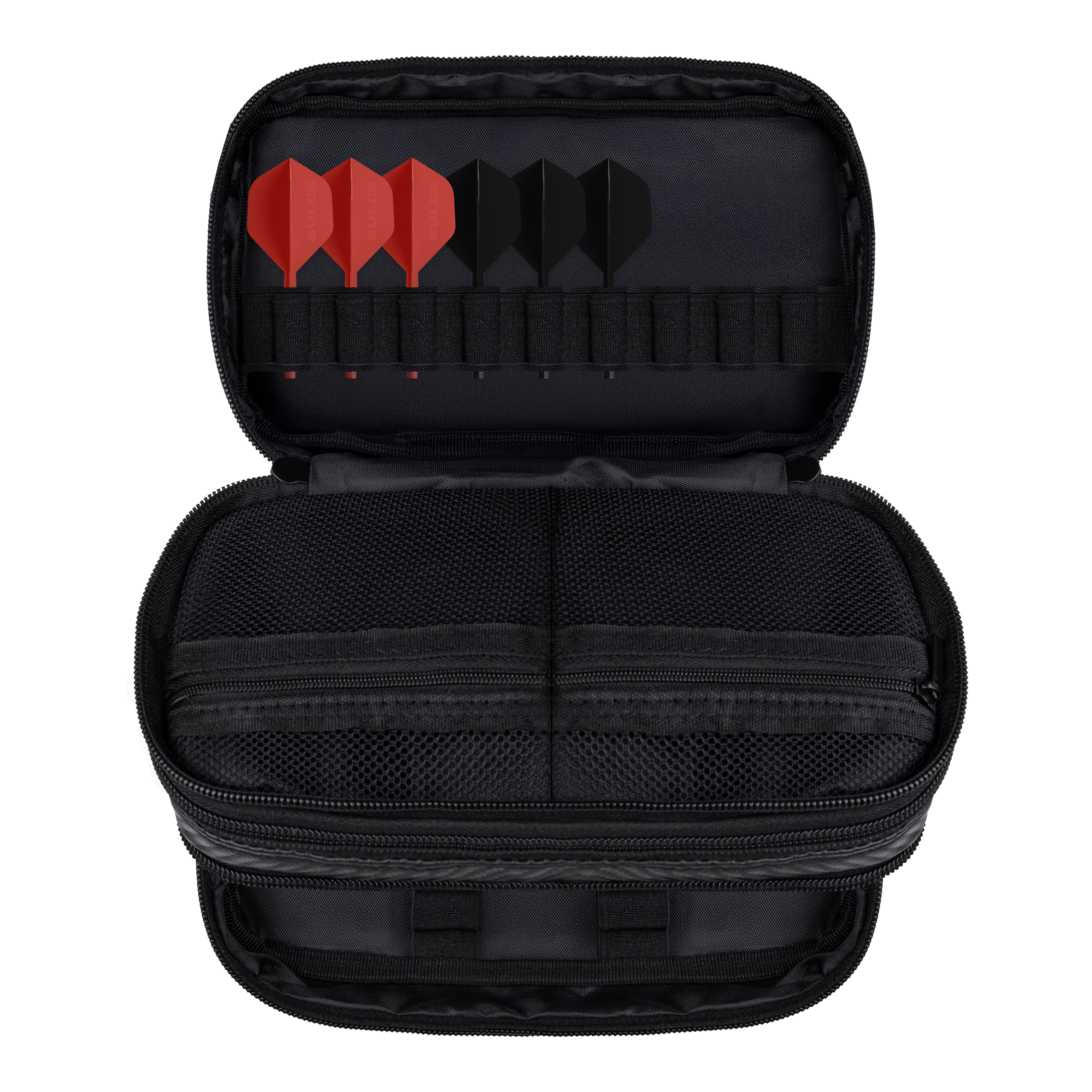 Portafoglio in carbonio Bulls NL Das Bild zeigt das Bulls NL Carbon Wallet. Dieses Produkt ist eine praktische Aufbewahrung für Darts und Zubehör.