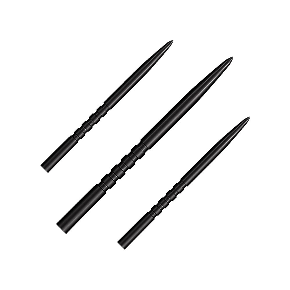 Punte per freccette in acciaio Shot Grip Point - Nero Ein Bild zeigt ein Produkt mit dem Namen SM3823_Shot_Grip_Point_Steeldartspitzen_Schwarz_45mm_1Set. Das Produkt ist vermutlich ein Set von schwarzen Dartspitzen.