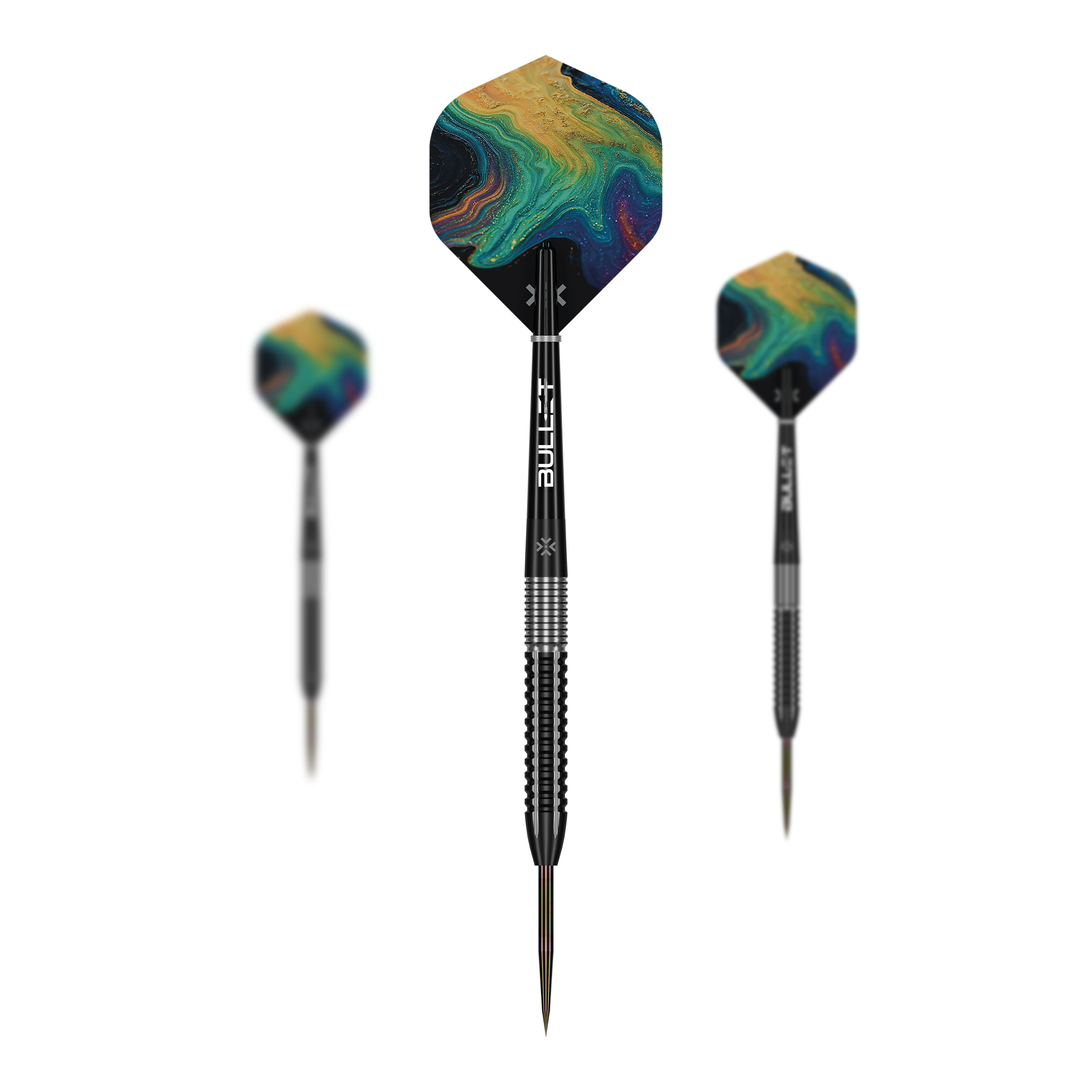 Bullet Diesel freccette in acciaio Die Bullet Diesel Steeldarts sind als Set abgebildet. Das Produkt richtet sich an Dartspieler aller Erfahrungsstufen.