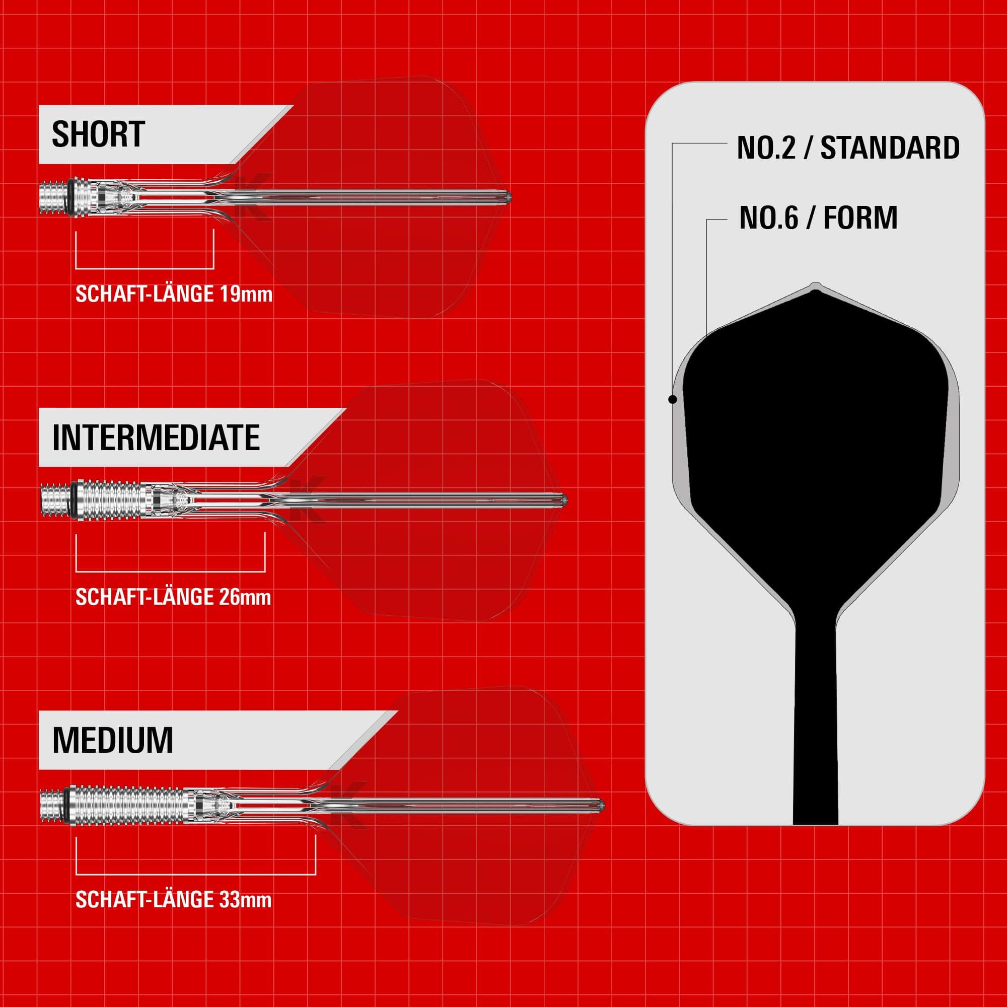 Voli standard Target K-Shift No2 - Sereno Target K-Shift No6 Flights - Clear. Das Foto zeigt transparente No6 Dart-Flights von Target.