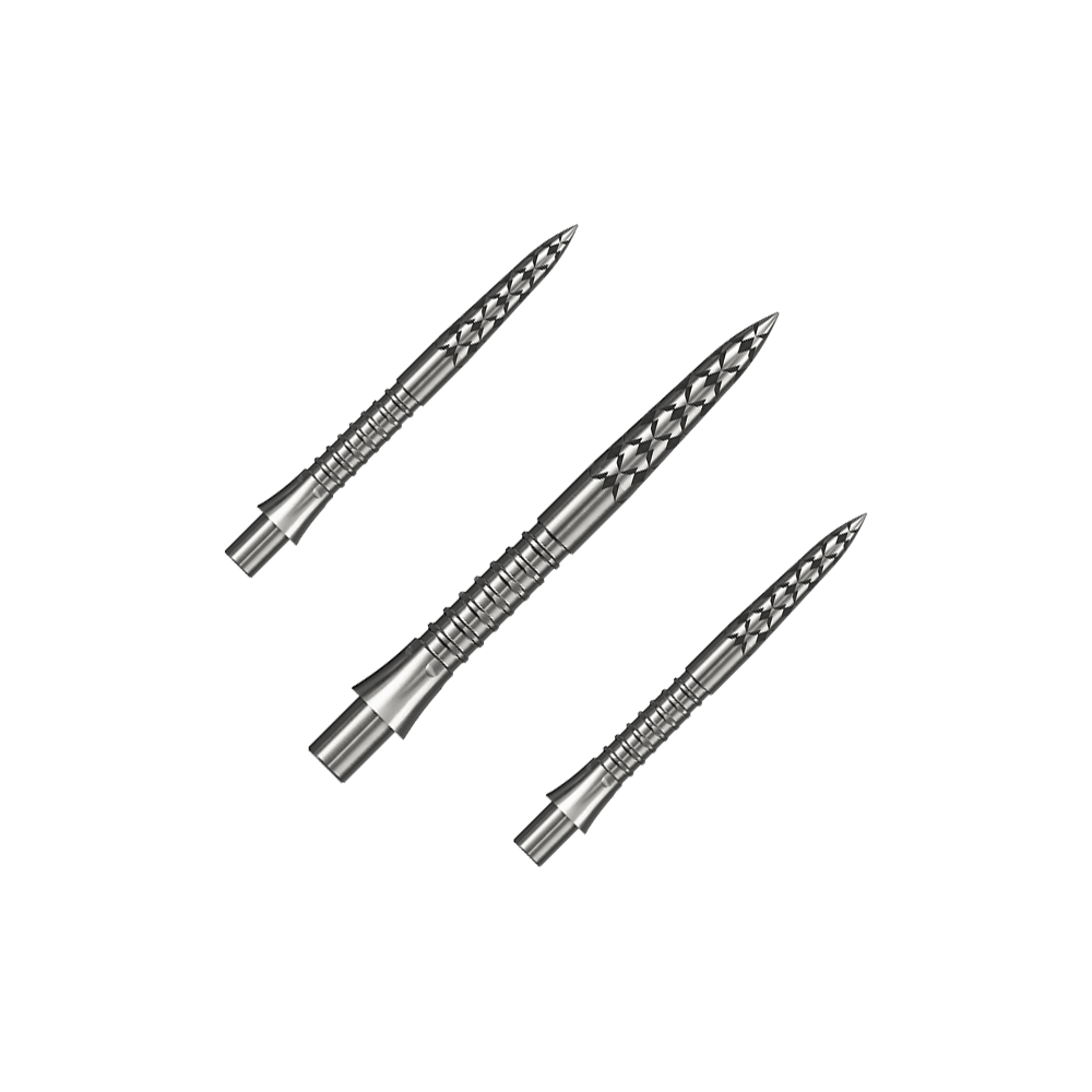 Punte per freccette Mission Caliburn EVO con logo GV - argento Hier ist ein Set silberner Steeldartspitzen mit 26 mm Länge zu sehen. Die Aufnahme basiert auf der Datei M002127_Missoin_Caliburn_EVO_GV-Logo_Steeldartspitzen_Silber_26mm_1Set.