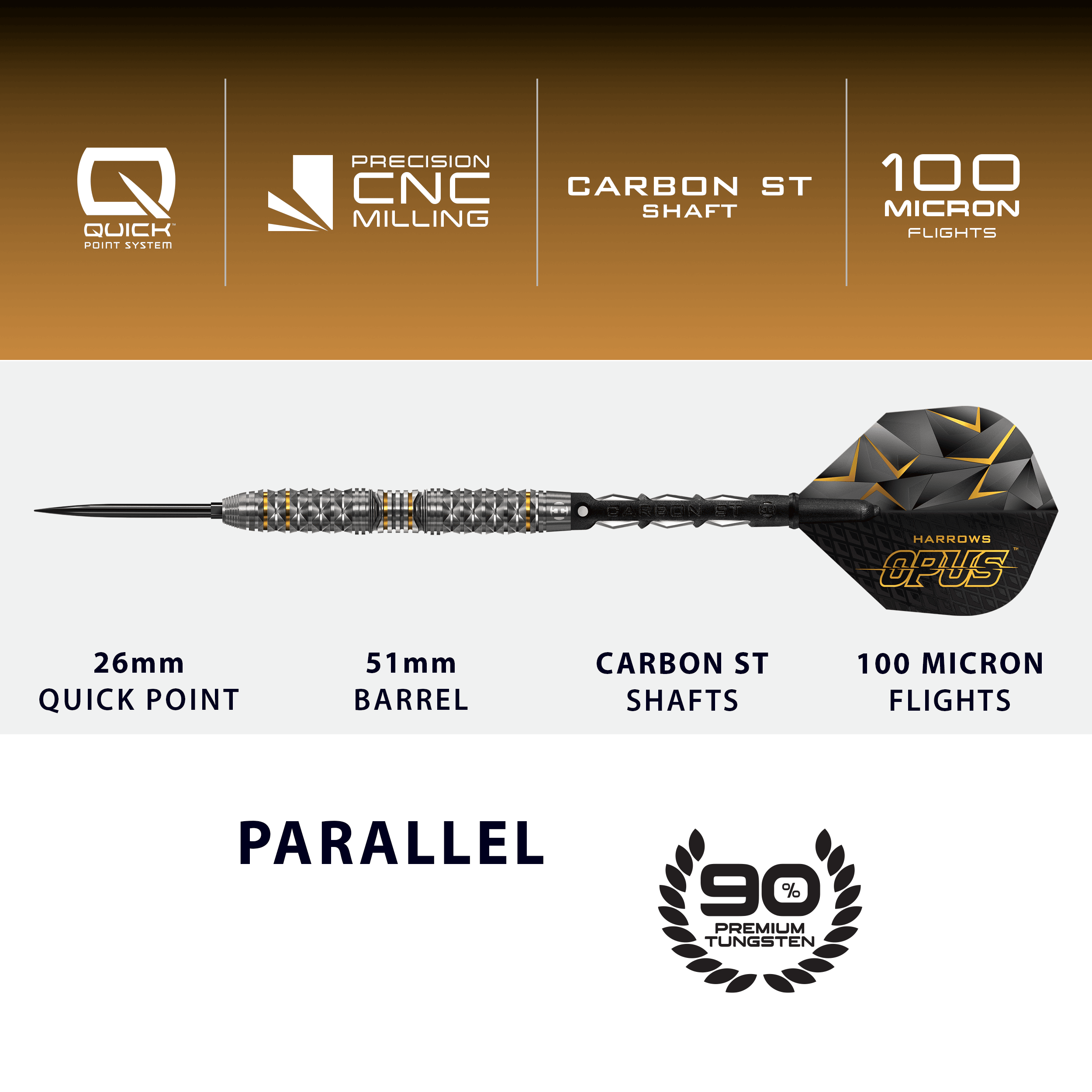 Freccette in acciaio Opus Quick Point di Harrow Das Bild präsentiert die Harrows Opus Quick Point Steeldarts - 23g. Sie zeichnen sich durch ihre hochwertige Verarbeitung aus.