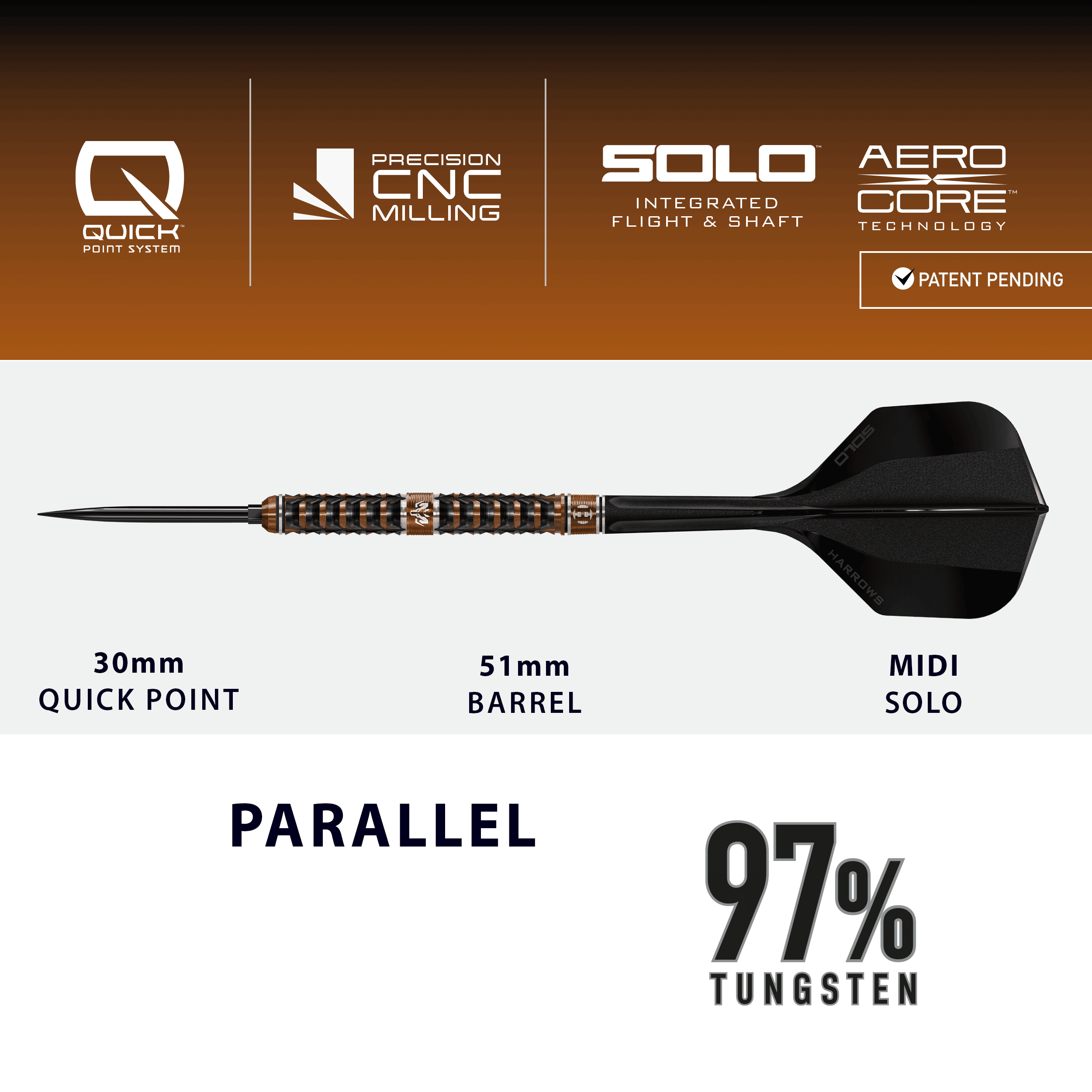 Freccette in acciaio Harrows Tungsten Trinity Quick Point Gezeigt werden die Harrows Wolfram Trinity Quick Point Steeldarts. Diese Darts zeichnen sich durch ihre hohe Präzision und Verarbeitung aus.