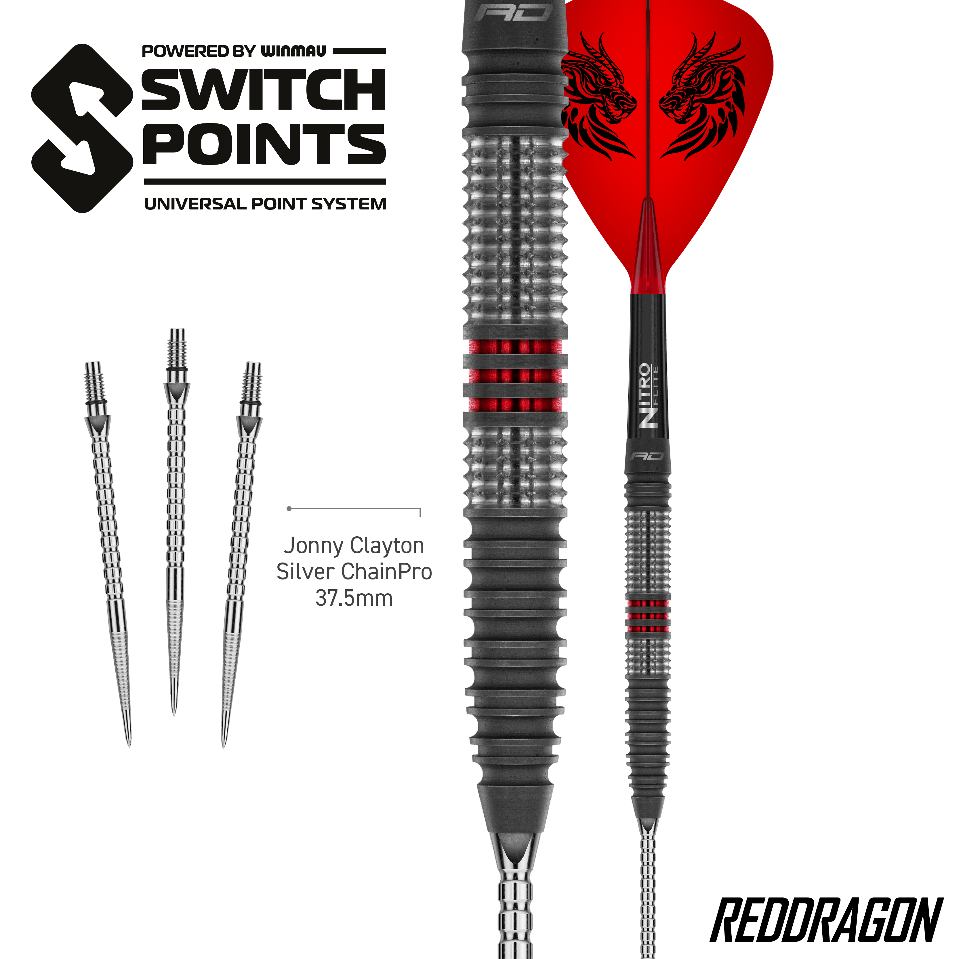 Red Dragon Jonny Clayton Hireath Switch Point Steel Darts Abgebildet sind Red Dragon Jonny Clayton Hireath Switch Point Steeldarts. Diese Darts überzeugen durch ihre spezielle Form und hohe Qualität.