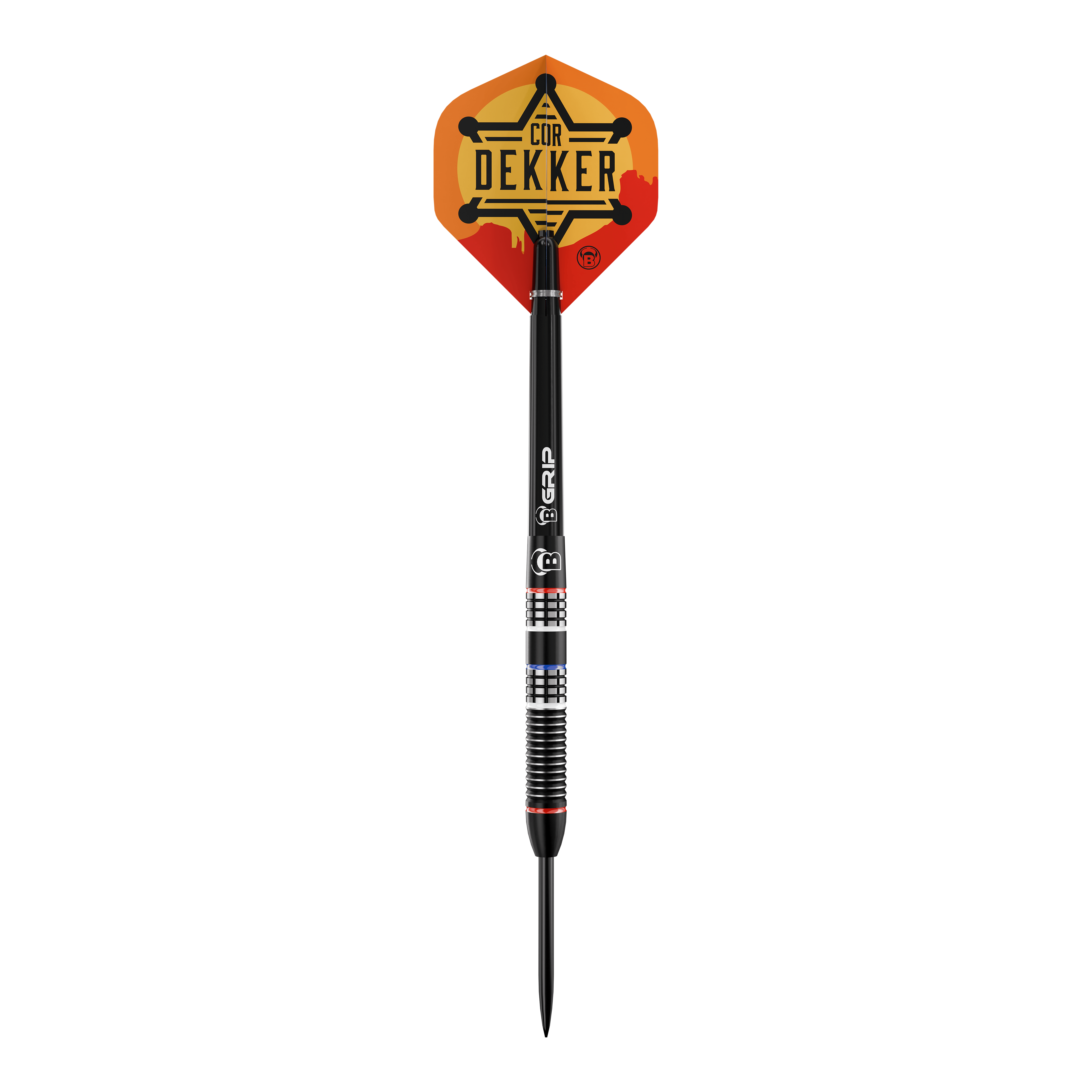Bulls Cor Dekker The Sheriff Steeldarts - 23 g Das Bild zeigt Bulls Cor Dekker The Sheriff Steeldarts, 23 Gramm schwer. Diese Steeldarts sind für ambitionierte Dartspieler konzipiert.