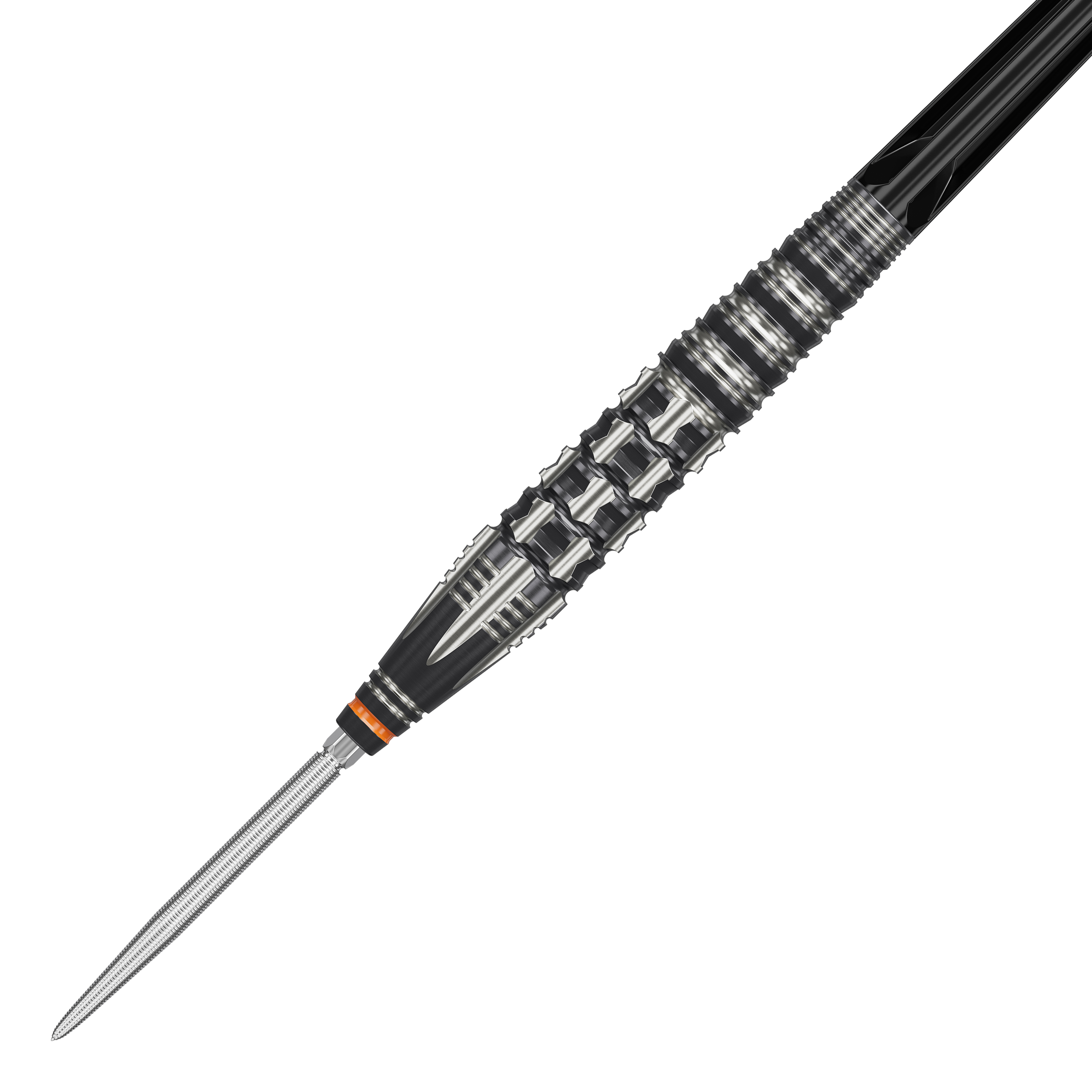 Target Japan Black Marque Dancing Duck GEN 4 freccette in acciaio Das Bild zeigt einen Target Japan Black Marque Dancing Duck GEN 4 Steeldart. Der Dart hat ein auffälliges, schwarz-silbernes Design mit markanten Rillen für besseren Halt.