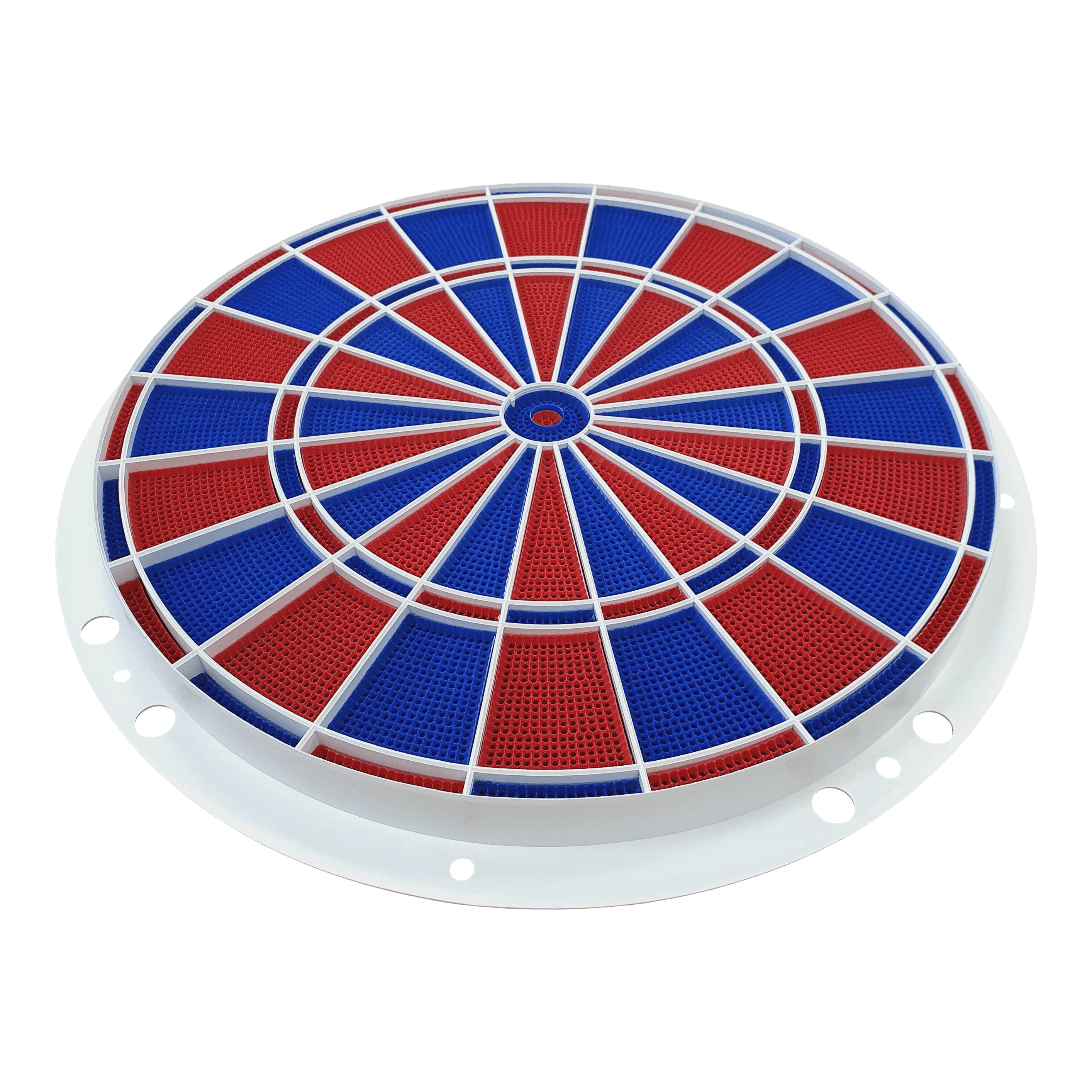 Ricambi Löwen Dart 82 segmenti e set di ragni Das Bild zeigt ein rundes Dart-Segment- und Spider-Set in den Farben Blau und Rot. Es handelt sich um ein Ersatzteil für elektronische Dartscheiben, Modell Löwen Dart 82er.