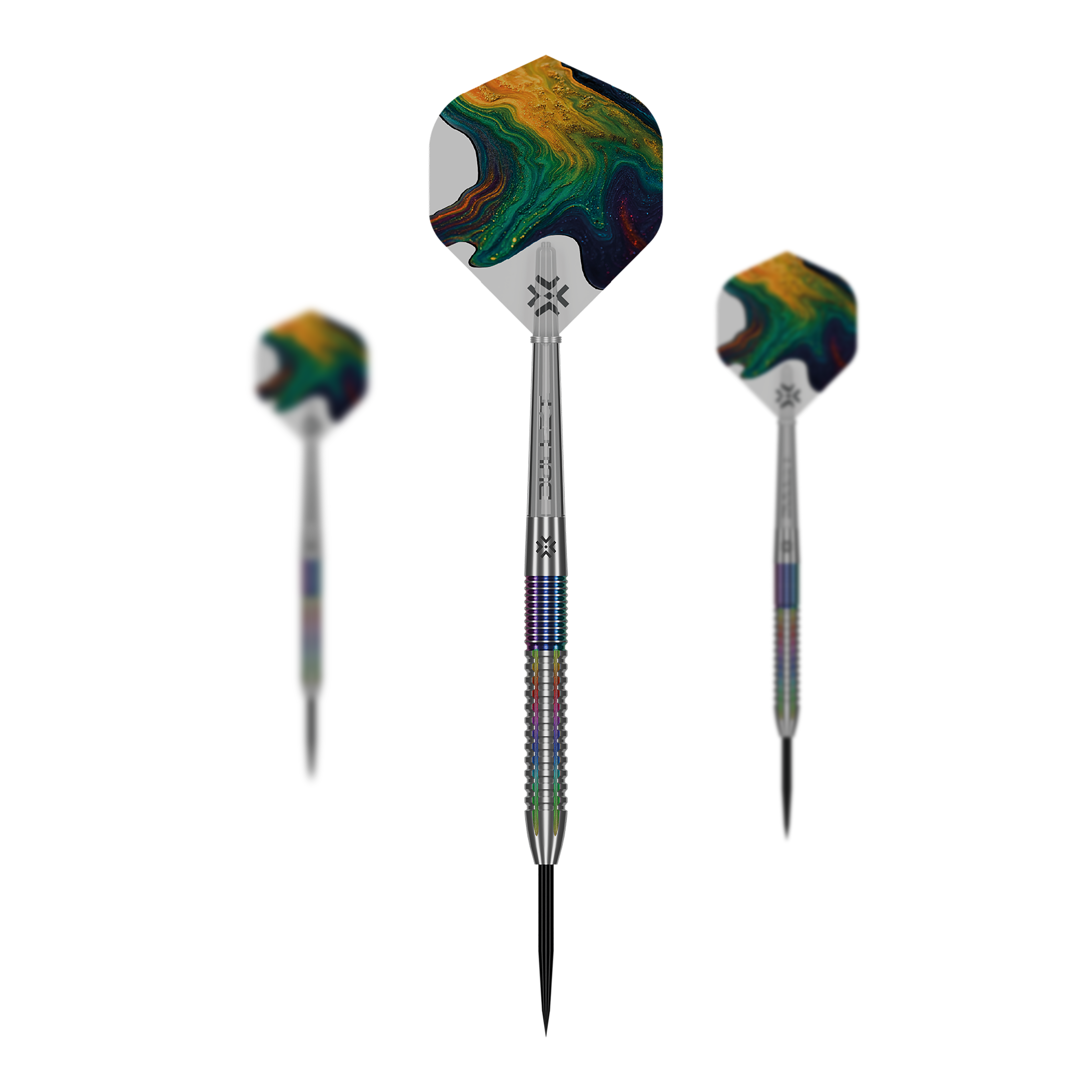 Die Bullet Diesel V2 Steel Darts sind auf diesem Bild zu sehen. Es handelt sich um hochwertige Steeldarts für präzises Dartspiel.
