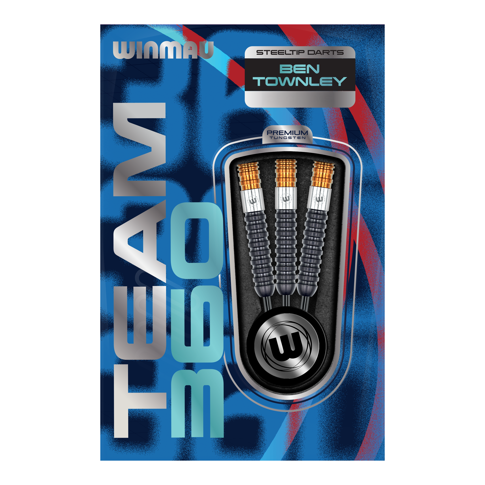 Freccette in acciaio Winmau Team 360 Ben Townley - 23 g Das Bild zeigt die Winmau Team 360 Ben Townley Steeldarts - 23g Darts. Diese Darts sind speziell für professionelle Spieler entworfen.