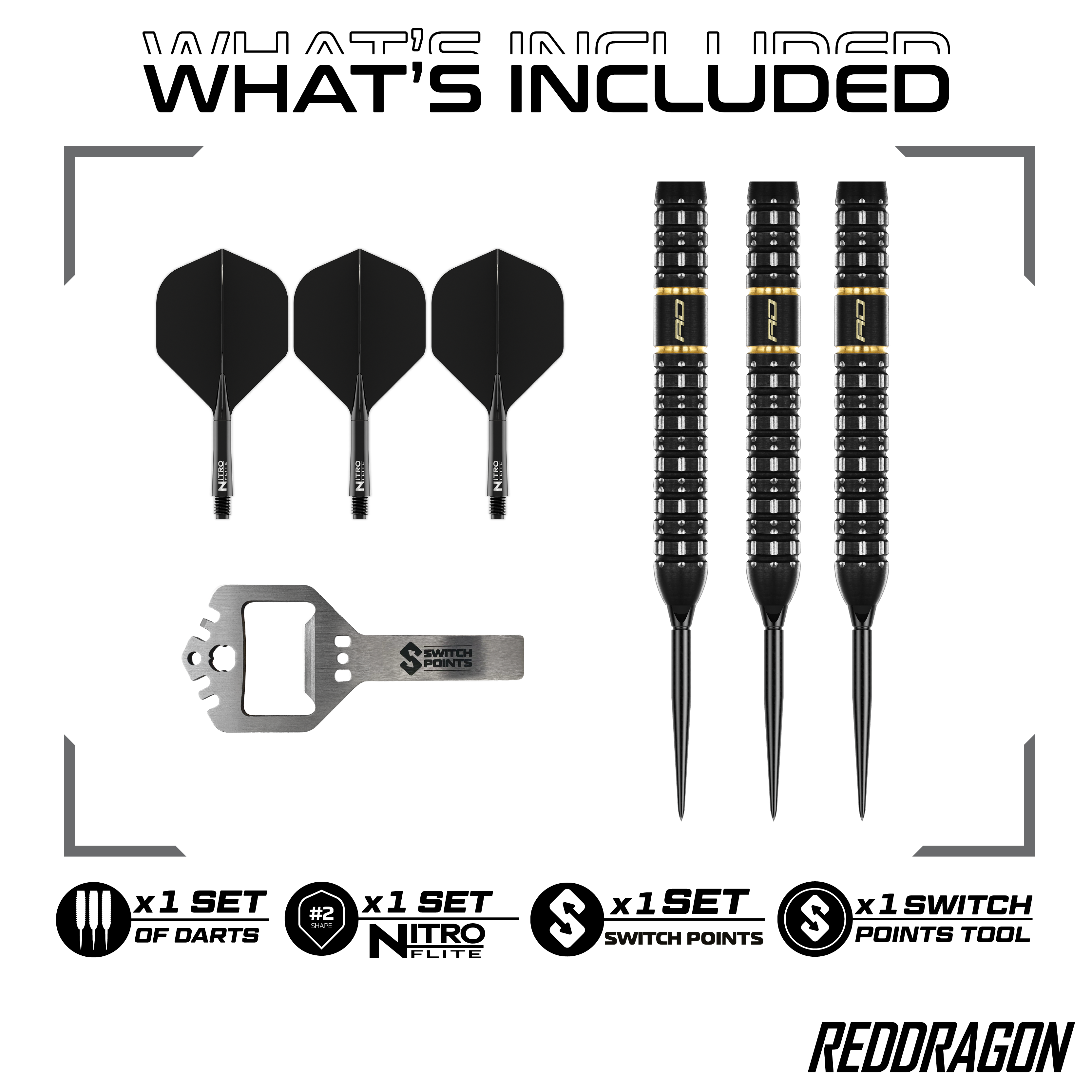Dardi d'acciaio Red Dragon Ascend Parallel Switch Point Hier sind die Red Dragon Ascend Parallel Switch Point Steeldarts zu sehen. Sie verfügen über eine parallele Form und wechselbare Spitzen.