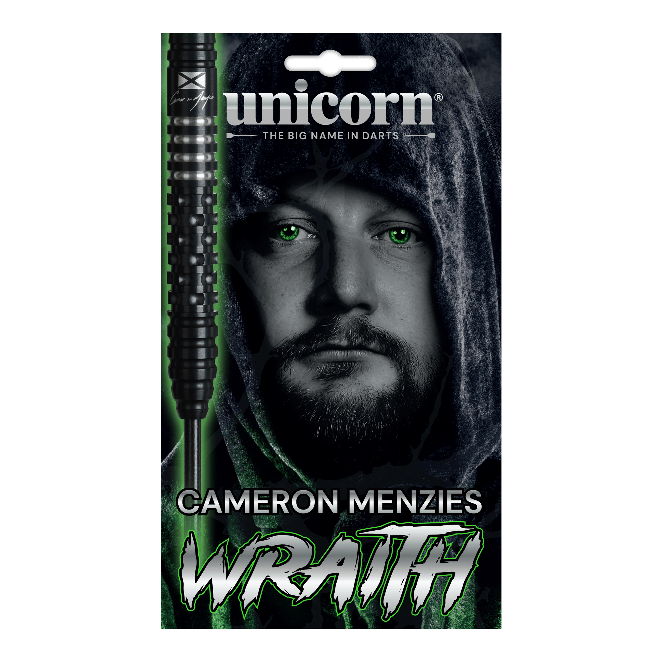 Freccette in acciaio Unicorn Wraith Cameron Menzies - 23 g Das Bild zeigt die Unicorn Wraith Cameron Menzies Steeldarts mit 23 Gramm Gewicht. Sie eignen sich für den Einsatz im Steeldartbereich.
