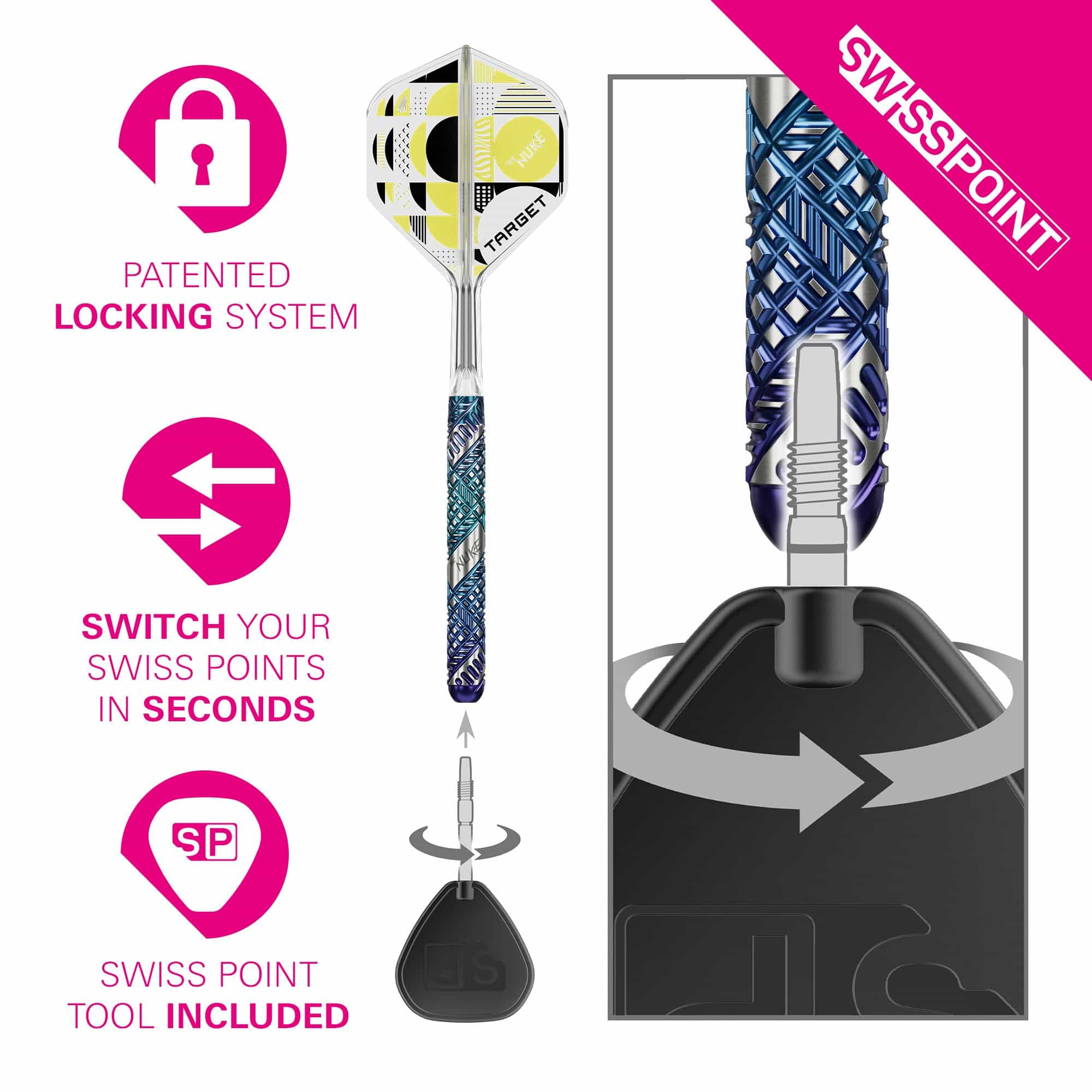 Freccette in acciaio Target Luke Littler Edge Swiss Point Das Bild zeigt die Target Luke Littler Edge Swiss Point Steeldarts. Diese Dartpfeile eignen sich für den professionellen Einsatz.