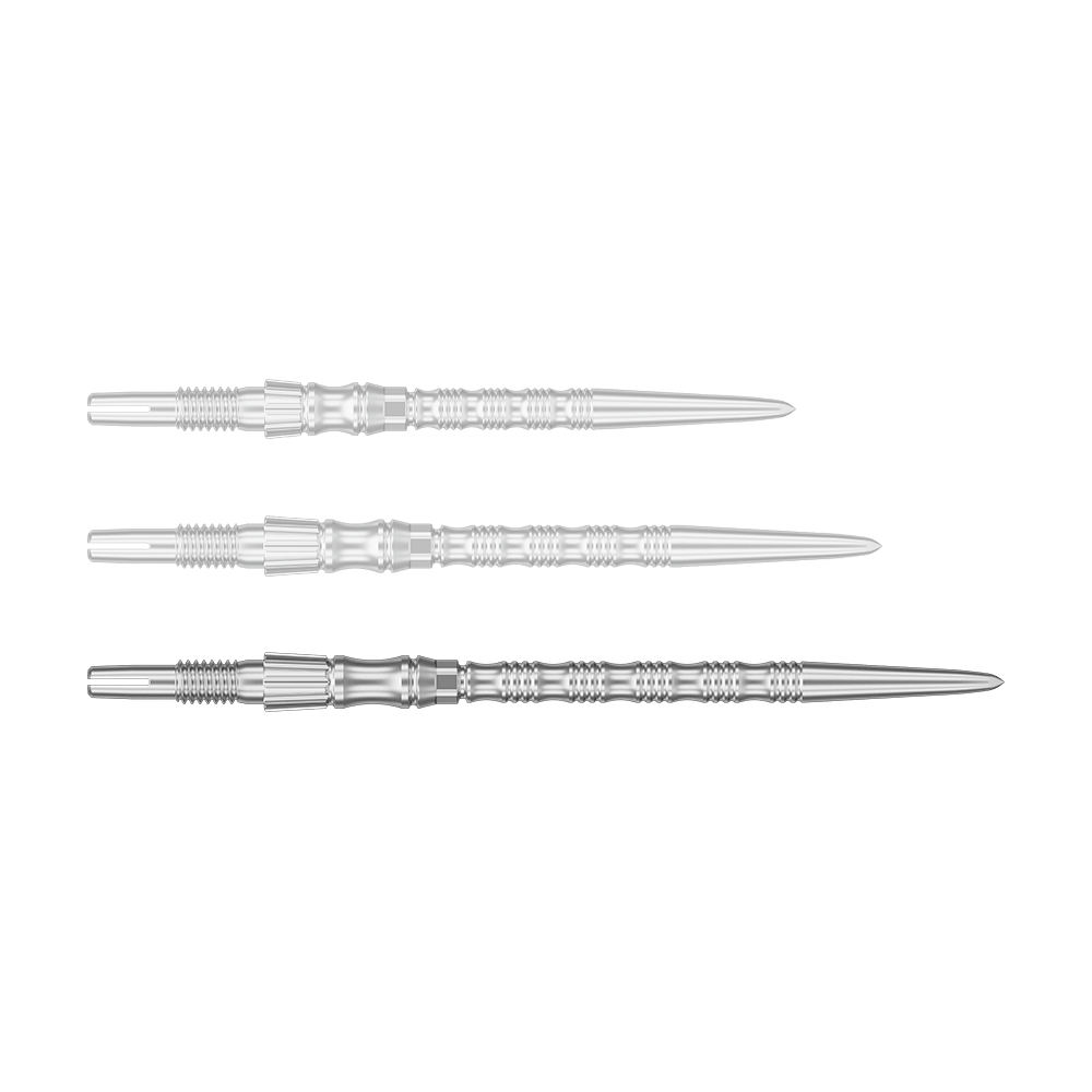 Punte per freccette Target Signature Swiss Point TRB in acciaio - argento Einzelne silberne Dartspitze mit einer Länge von 42 mm wird gezeigt. Dies ist die Target SwissPoint Signature TRB Dartspitze.