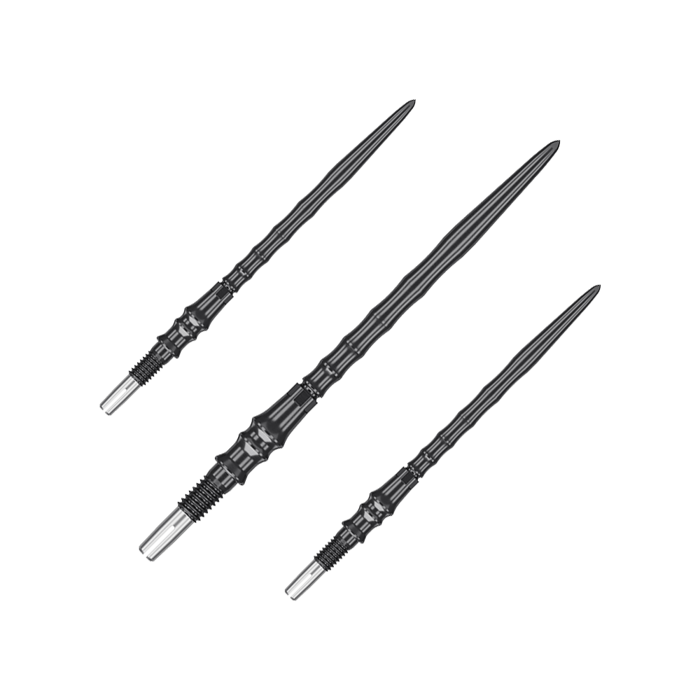 Punte per freccette Target Japan Premium Swiss Point in acciaio - Nere Das Bild zeigt ein Set von schwarzen Steeldartspitzen, SwissPoint, 40 mm von Target Japan Premium. Mehrere Spitzen sind nebeneinander angeordnet.