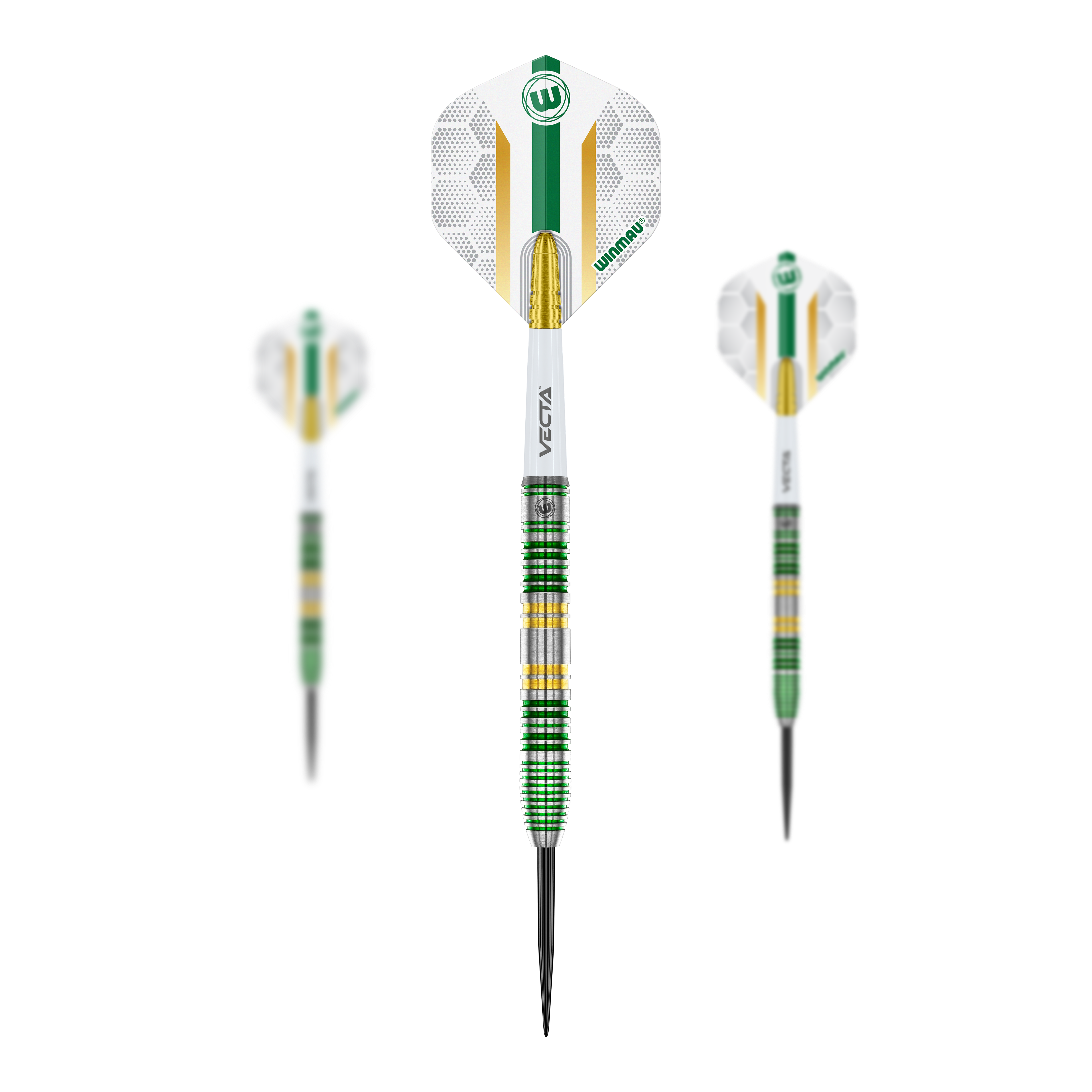 Freccette in acciaio Winmau Xenon Das Bild zeigt ein Set Winmau Xenon Steeldarts. Die Darts sind nebeneinander platziert.