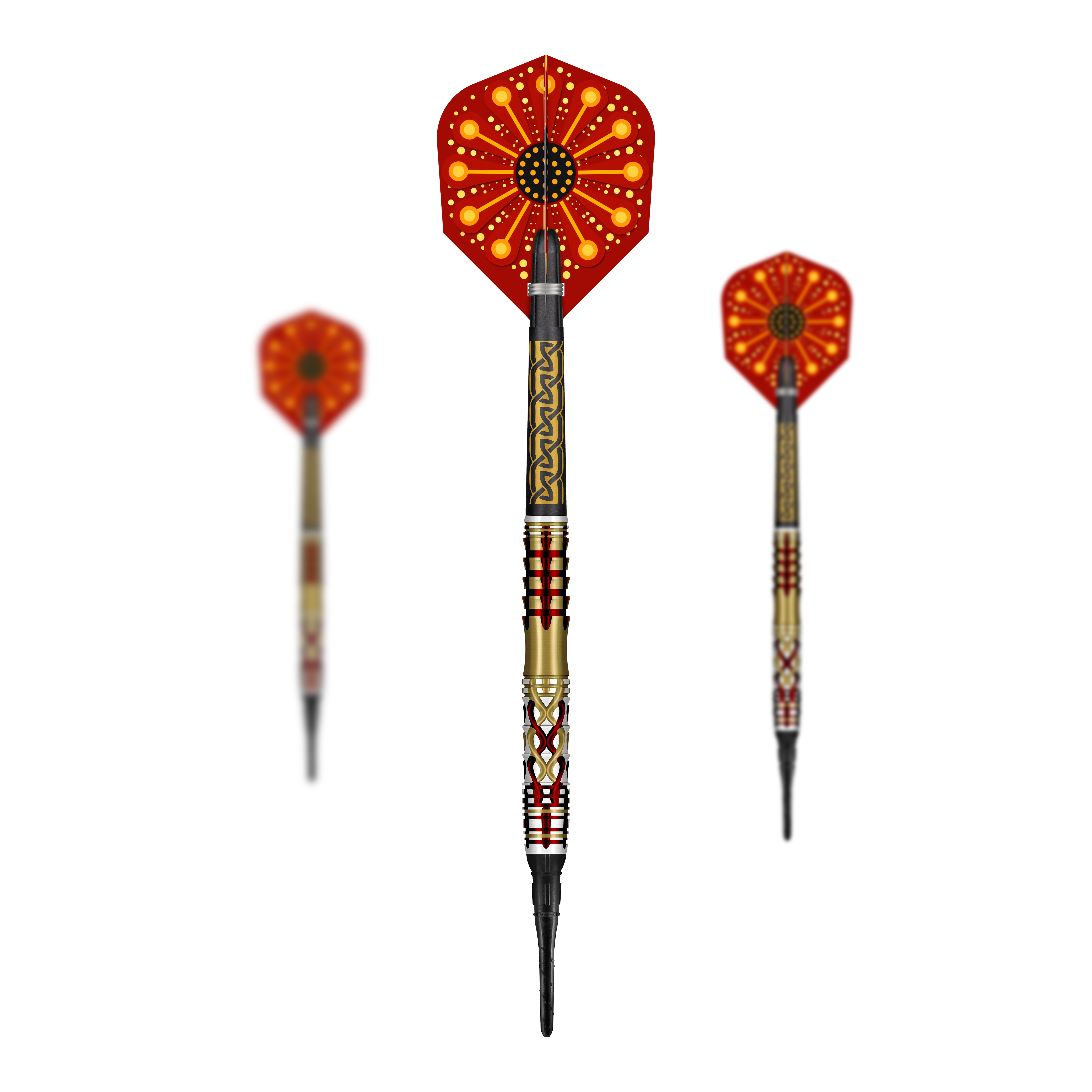Freccette morbide Shot Goths Alaric - 20 g Das Foto zeigt ein Set der Shot Goths Alaric Softdarts mit 20g. Die Darts sind zusammen als komplettes Set dargestellt.