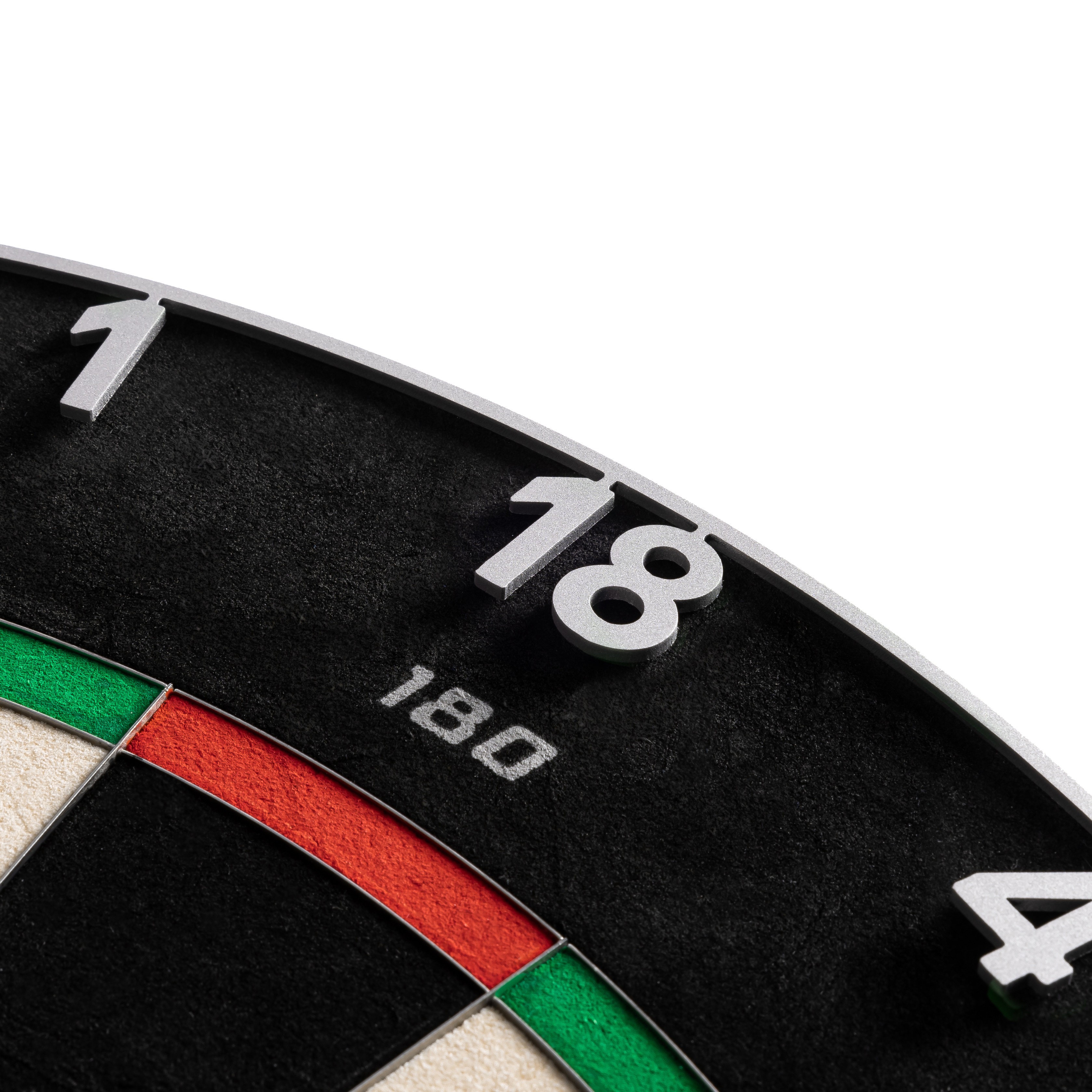 Bersaglio per freccette in acciaio Precise 180 Endorphine con anello numerato - Gunmetal Das Precise 180 Endorphine Steeldartboard mit Nummernring in Gunmetal wird dargestellt. Es handelt sich um ein langlebiges und präzises Dartboard für verschiedene Spiellevel.