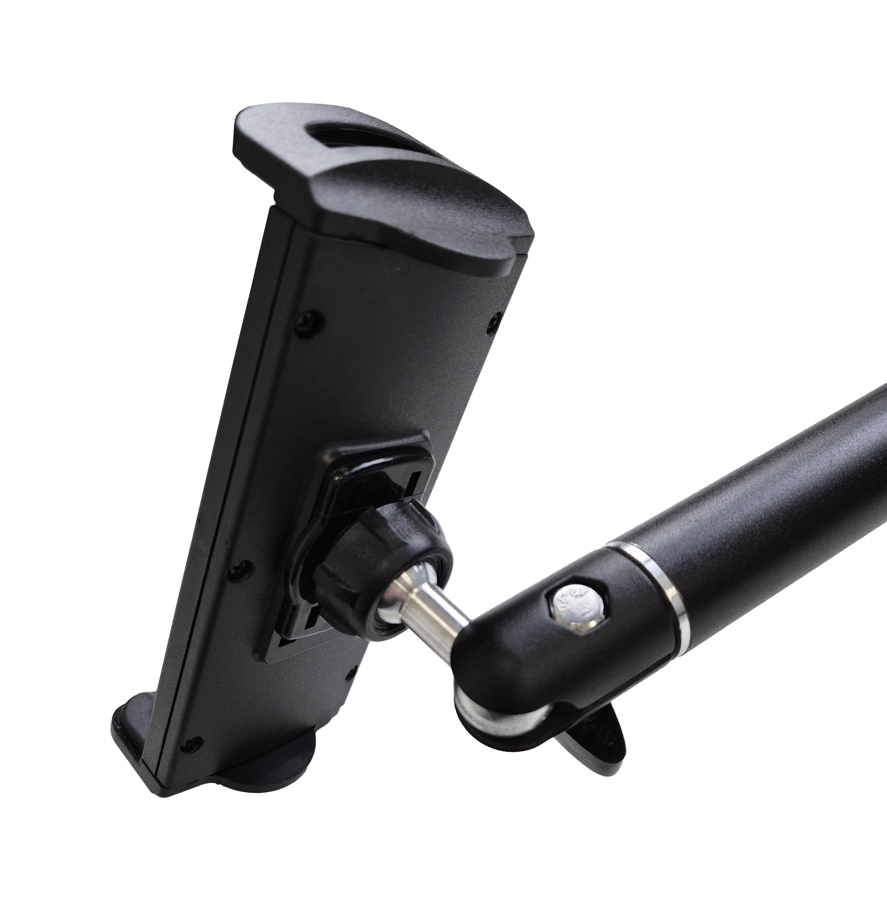 Supporto da parete per tablet McDart TABFlex con braccio flessibile Das Bild zeigt die McDart TABFlex Tablet Wandhalterung mit flexiblem Arm. Die Halterung ist schwarz und lässt sich einstellen, um ein Tablet sicher zu befestigen.