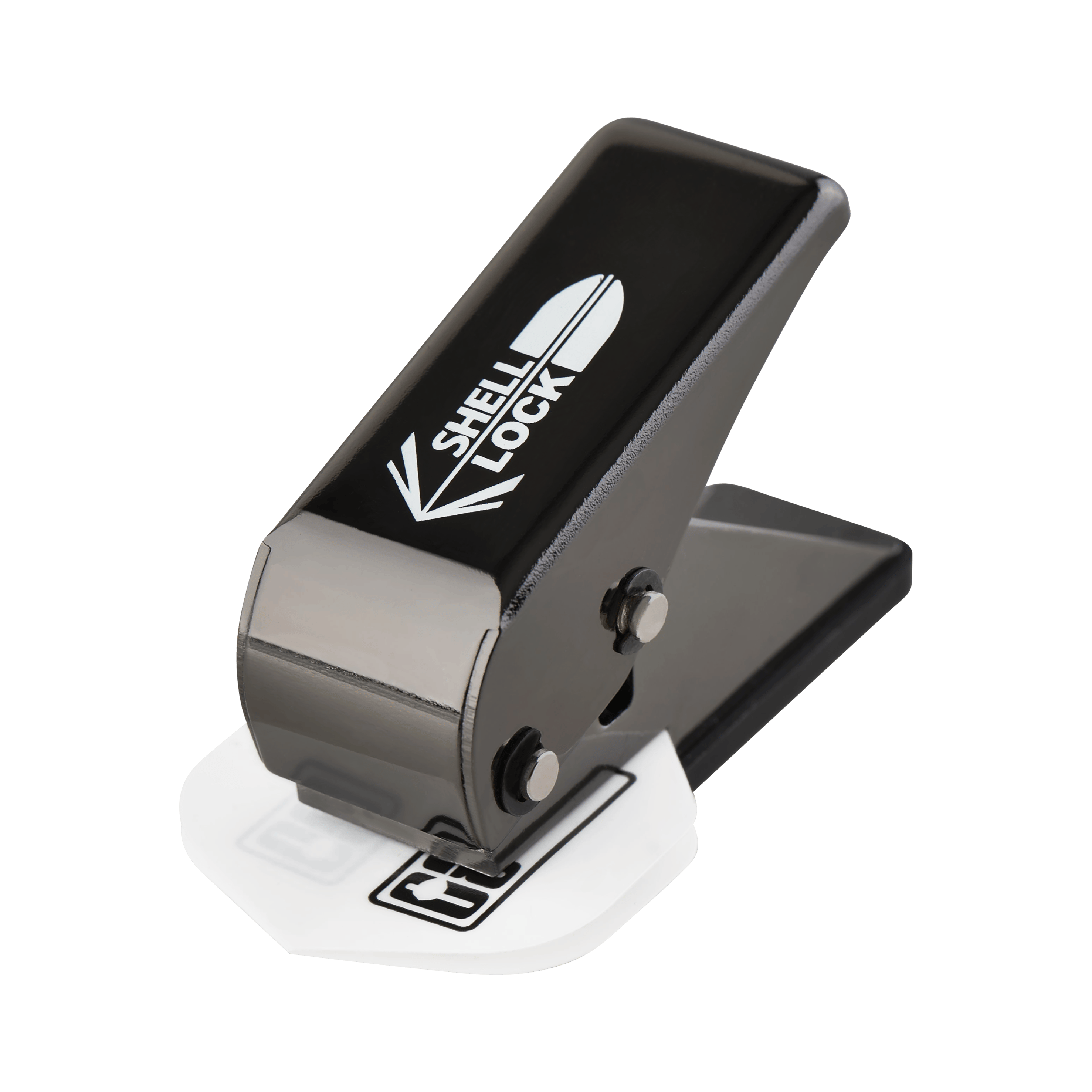 Punzone di volo per blocco guscio One80 in stile L Das Bild zeigt den "L-Style One80 Shell Lock Punch Flightlocher". Dieses Gerät wird verwendet, um Löcher in Dart-Flights zu stanzen.