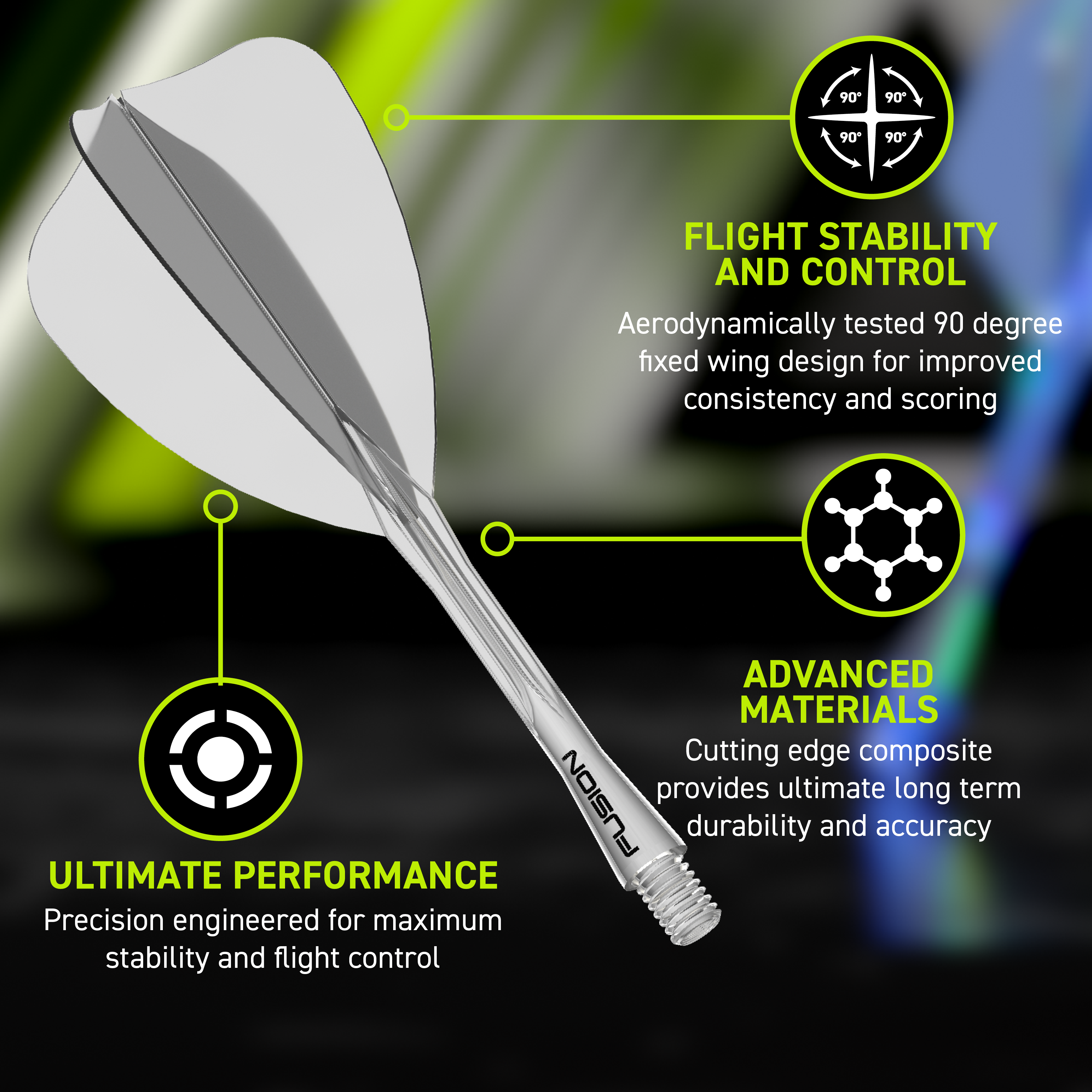 Winmau Fusion Flight Shaft System Freccia Trasparente Das Bild zeigt erneut das Winmau Fusion Flight-Shaft-System Arrow Clear. Dies ist eine weitere Darstellung des klaren Flightschafts für Darts.