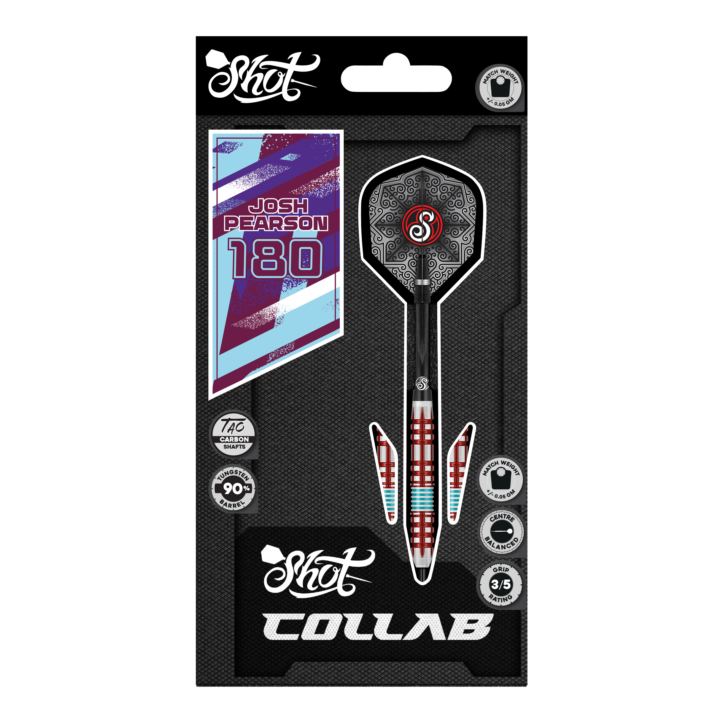 Shot Collab Pro Series Josh Pearson Steeldarts - 23 g Auf dem Foto sind die Shot Collab Pro Series Josh Pearson Steeldarts - 23g zu sehen. Sie eignen sich ideal für professionelle Dartspieler.