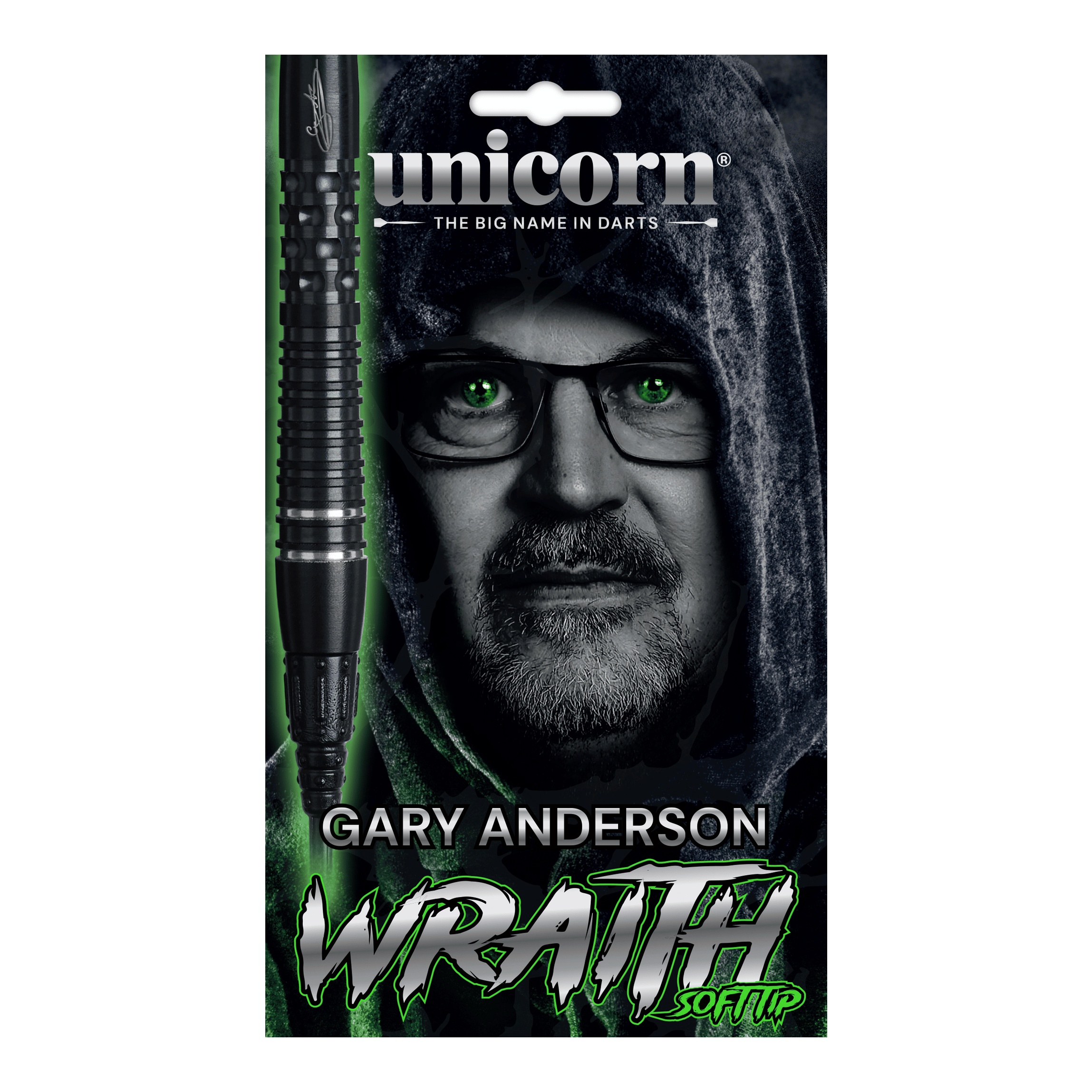 Unicorn Wraith Gary Anderson Phase 6 Freccette morbide - 20 g Unicorn Wraith Gary Anderson Phase 6 Softdarts mit 20g Gewicht ist auf dem Bild zu sehen. Der Softdart ist detailliert dargestellt.