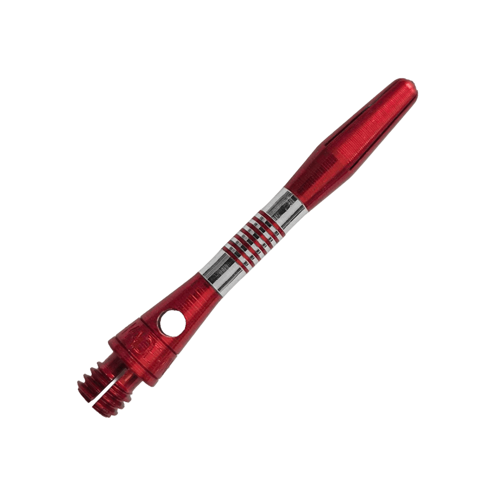 Aste in alluminio Bulls NL Cetra - Rosse Gezeigt werden rote BullsNL Cetra Aluminium Shafts mit einer Länge von 34 mm. Das Produkt ist für das Dartspiel gedacht.