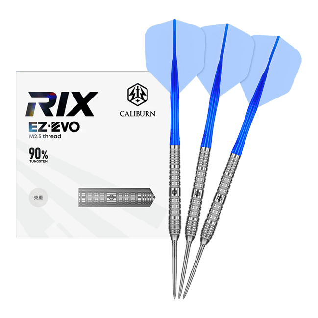 Freccette in acciaio Caliburn Rix EZ-EVO R4 Das Foto zeigt die Caliburn Rix EZ-EVO R4 Steeldarts in voller Ansicht. Die Darts sind modern gestaltet und für professionelle Spieler geeignet.