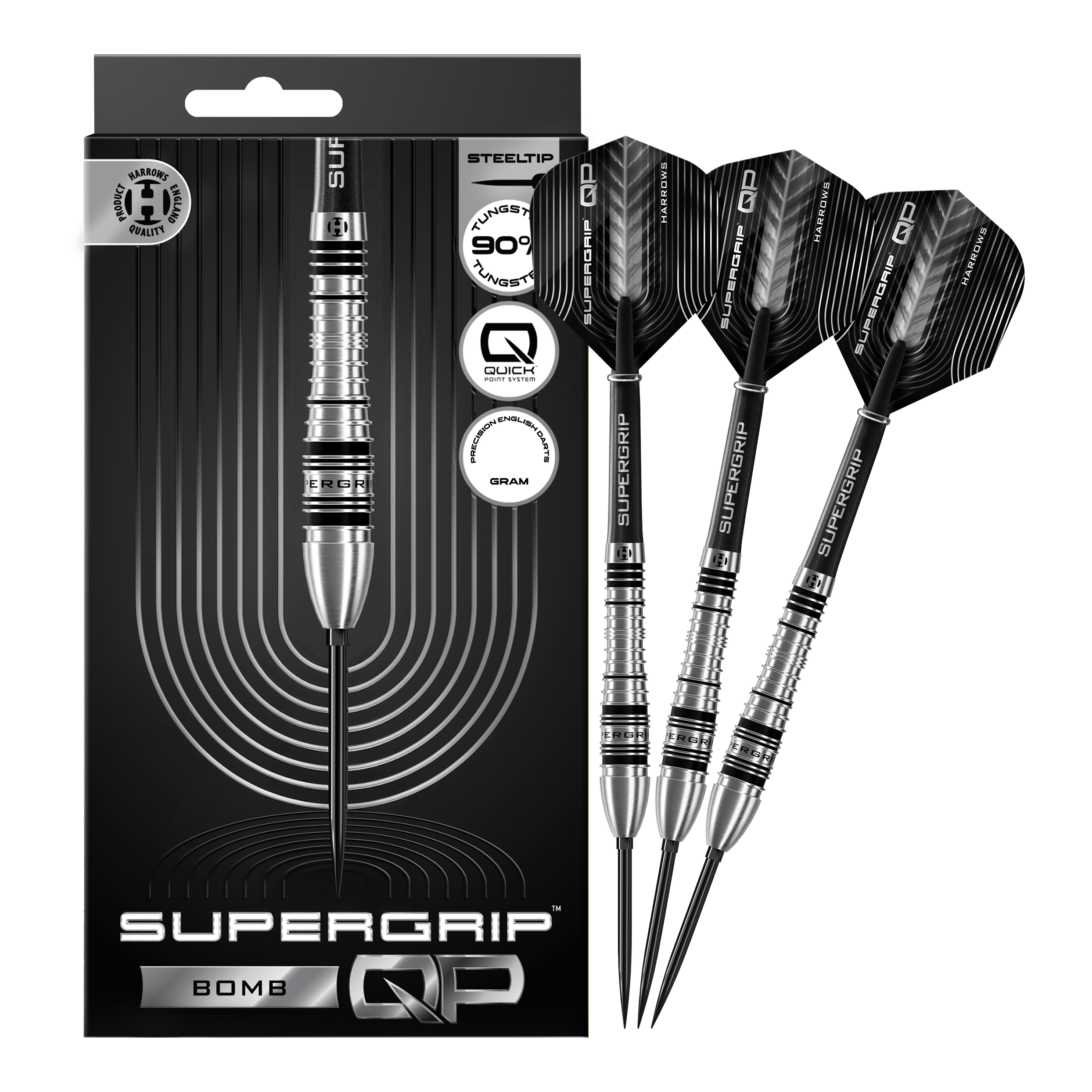 Freccette in acciaio Harrows Supergrip Bomb Quick Point Abgebildet sind die Harrows Supergrip Bomb Quick Point Steeldarts in voller Länge. Sie eignen sich ideal für ambitionierte Dartspieler.