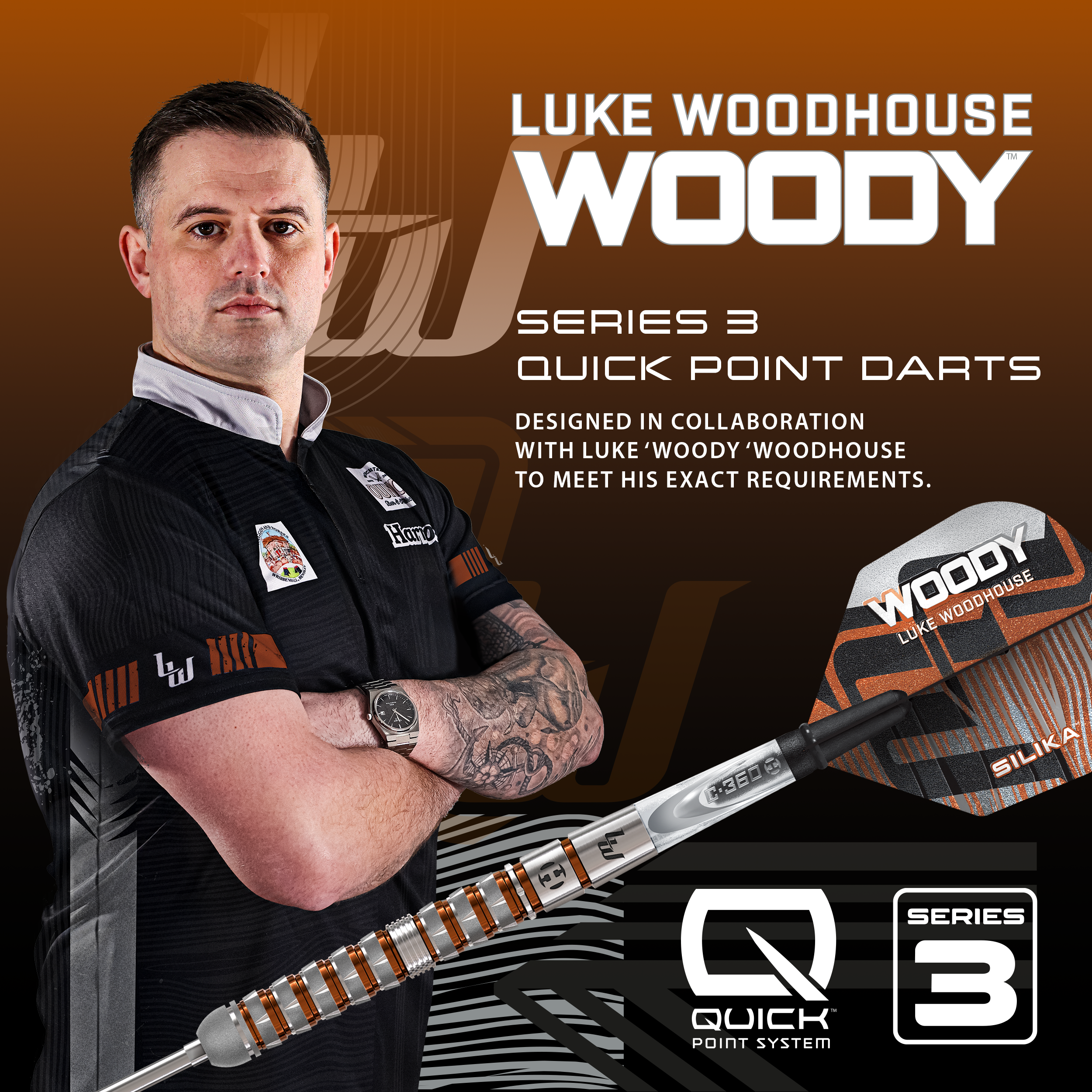 Freccette in acciaio Quick Point Luke Woodhouse Series 3 di Harrow Auf dem Bild befindet sich Harrows Luke Woodhouse Series 3 Quick Point Steeldarts. Es handelt sich um eine hochwertige Steeldart-Serie.