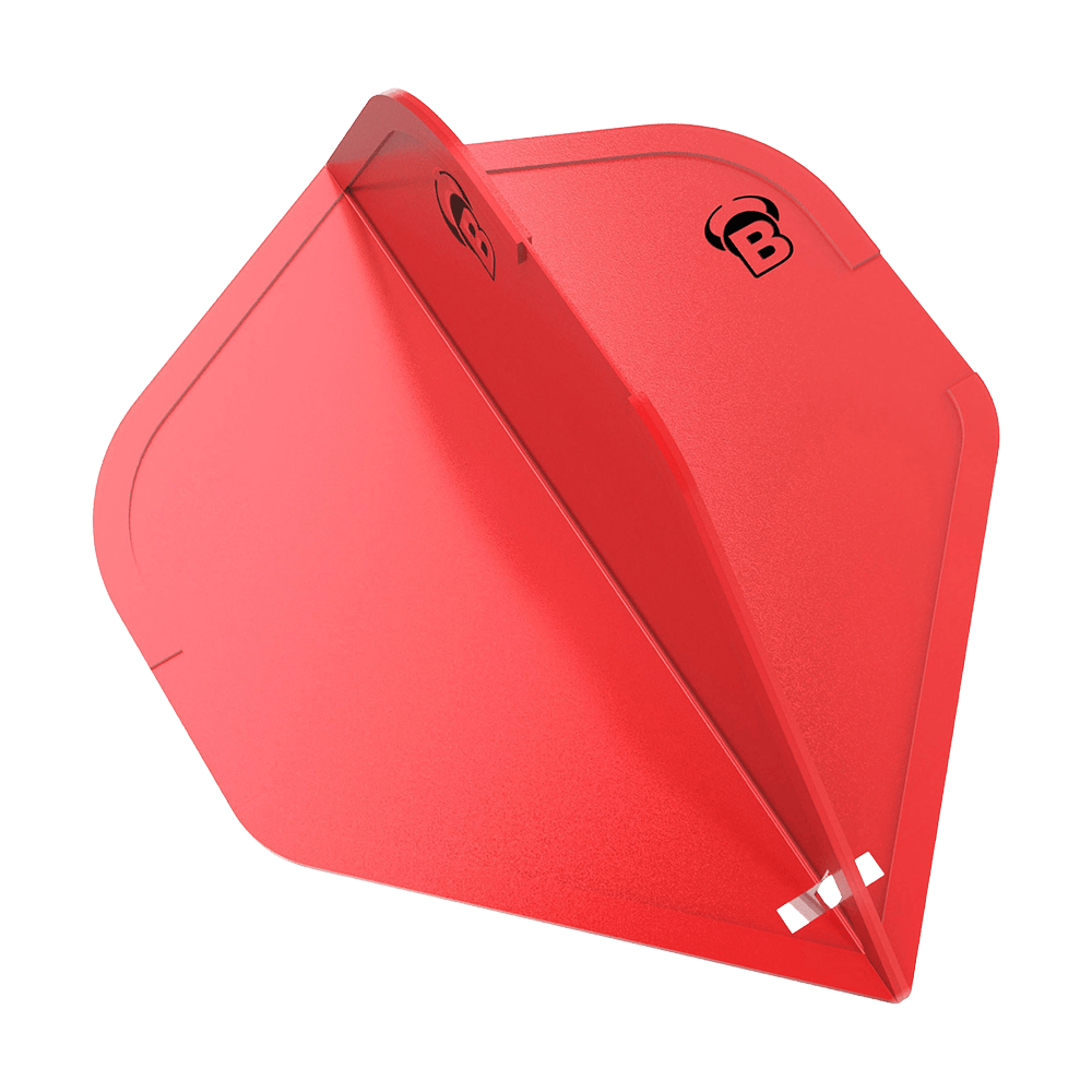 BL50003_Bulls_DragonFlights_Standard_Rot_1 Das Bild zeigt ein rotes Dart-Flight mit dem Logo "B" darauf. Es handelt sich um das Produkt "Bulls DragonFlights Standard".