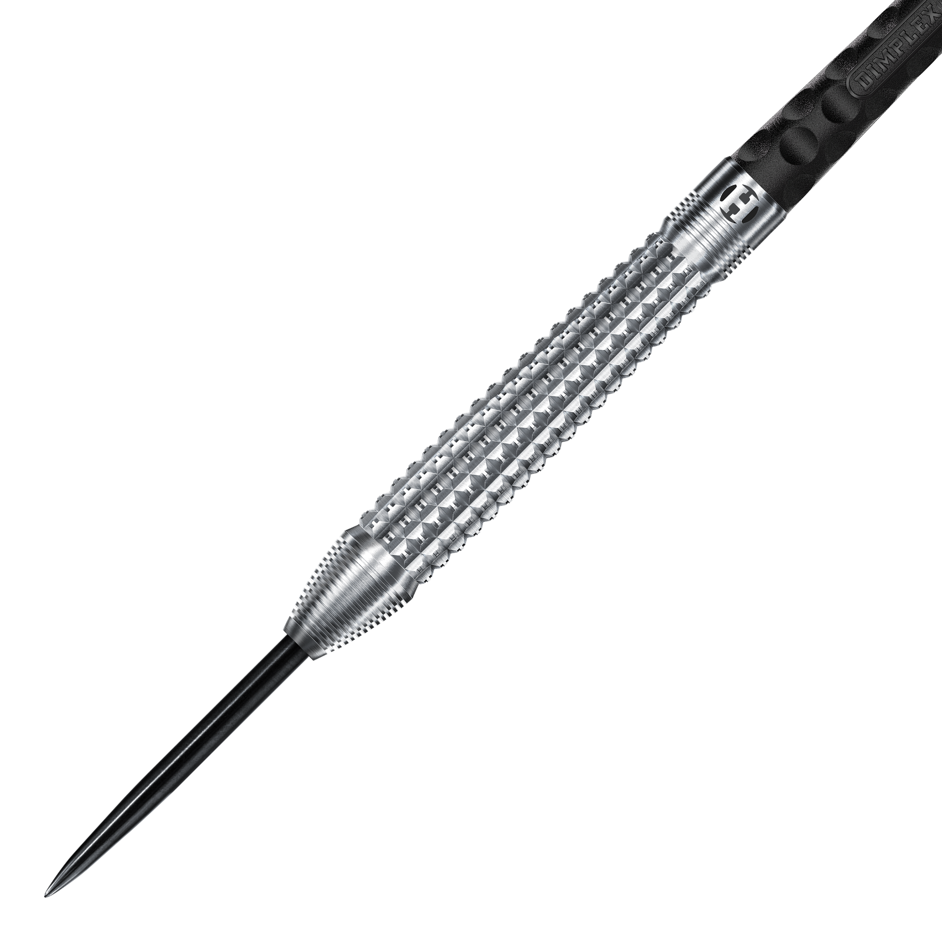 Freccette in acciaio conico Harrows Dimplex S3 Auf dem Bild ist ein Harrows Dimplex S3 Tapered Steeldart zu sehen. Der Dartpfeil hat eine silberne, strukturierte Griffzone und eine scharfe Stahlspitze.