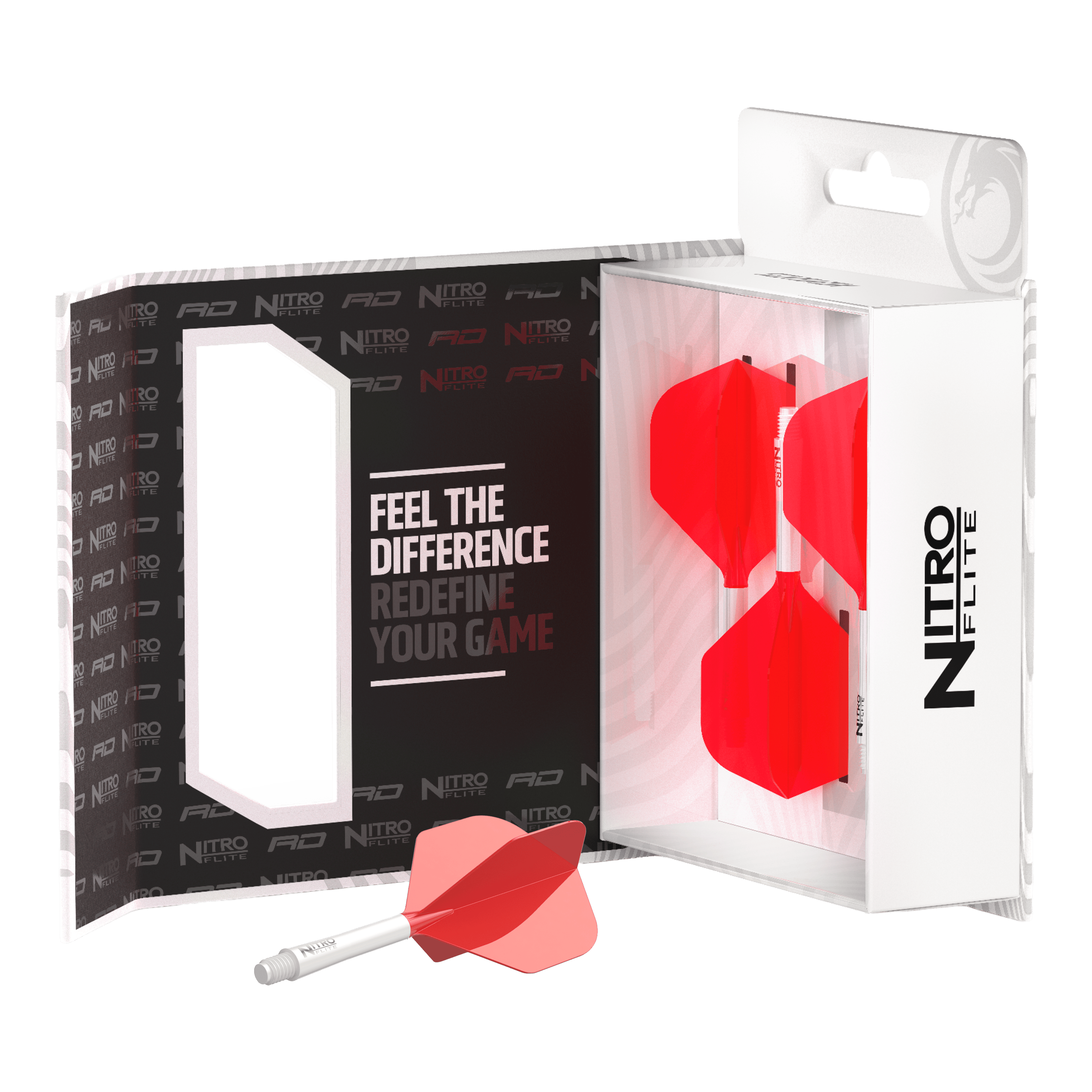 Red Dragon Nitroflite - Asta bianca, alette rosse n. 2 Zu sehen ist das Red Dragon Nitroflite Set mit weißen Schäften und No2 Flights in Rot. Dieses Zubehör ist für hochwertige Dart-Performance konzipiert.