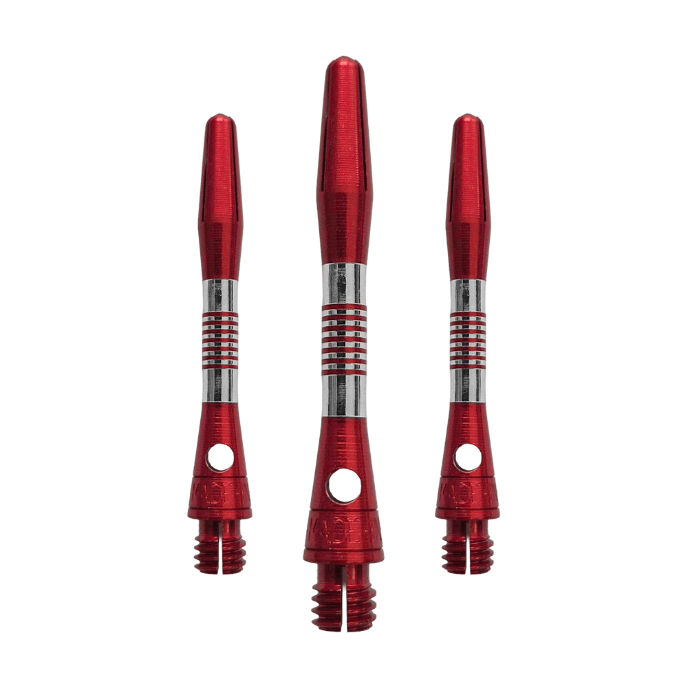 Aste in alluminio Bulls NL Cetra - Rosse Abgebildet ist ein Set roter Aluminium Shafts mit 34 mm Länge. Sie werden wahrscheinlich beim Dartspiel verwendet.