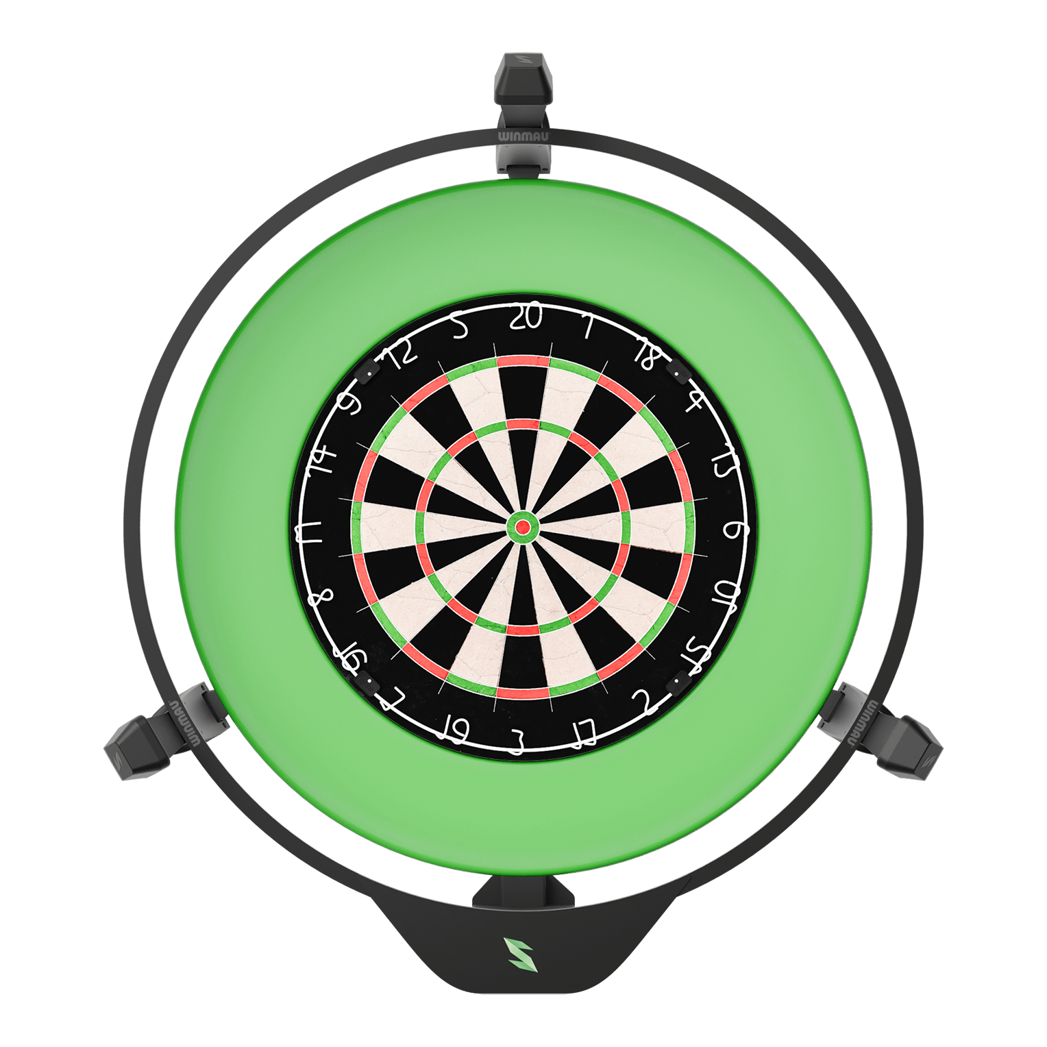 Sistema di punteggio automatico elettronico Scolia Home 2 2026 Das Bild zeigt ein elektronisches Punktesystem für Darts, das Scolia Home 2. Es besteht aus einem Dartboard mit einem leuchtenden grünen Ring rundherum.