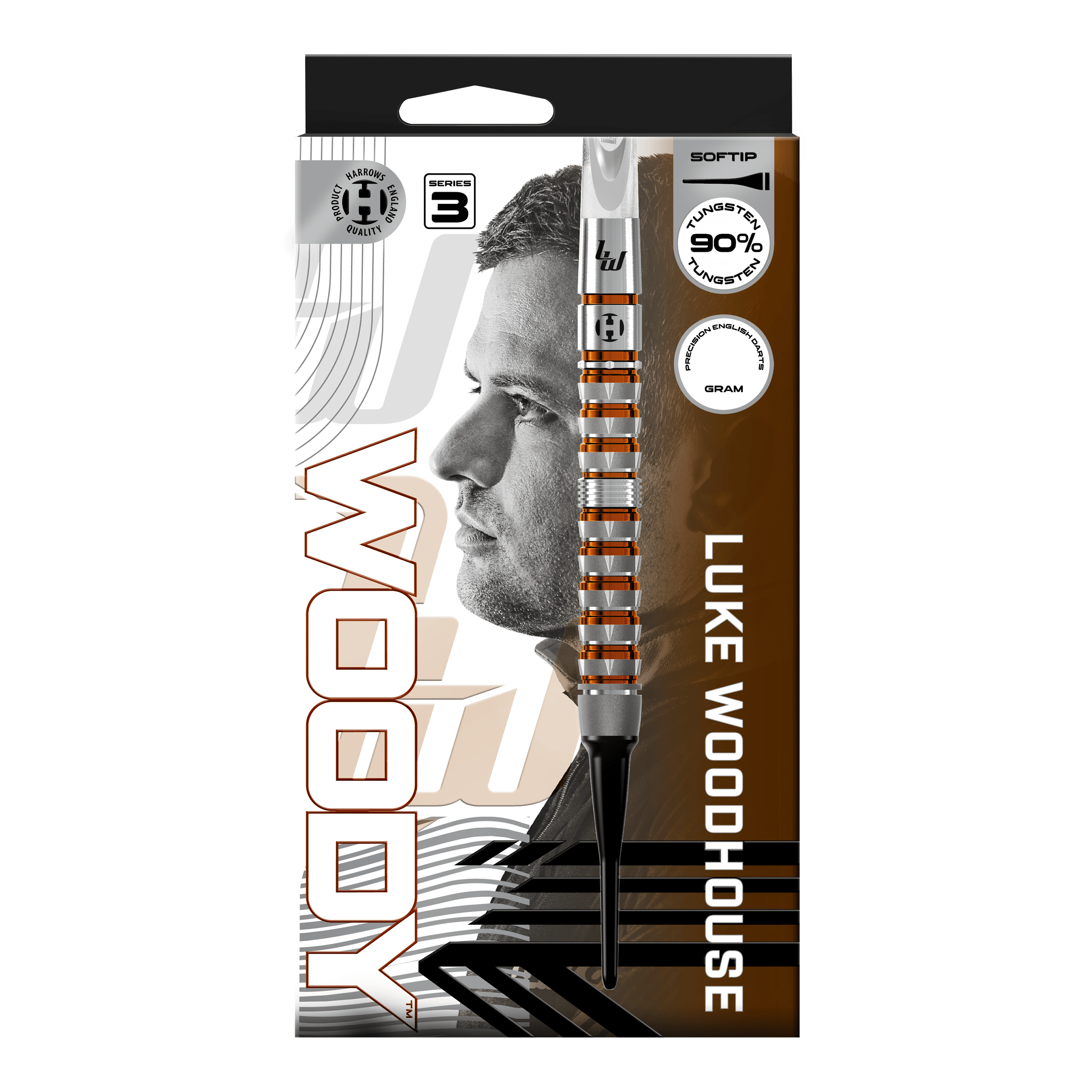 Freccette morbide Luke Woodhouse Series 3 di Harrow - 18 g Hier ist das Produkt Harrows Luke Woodhouse Series 3 Softdarts - 18g zu sehen. Das Foto stellt die Softdarts in der 18-Gramm-Ausführung dar.