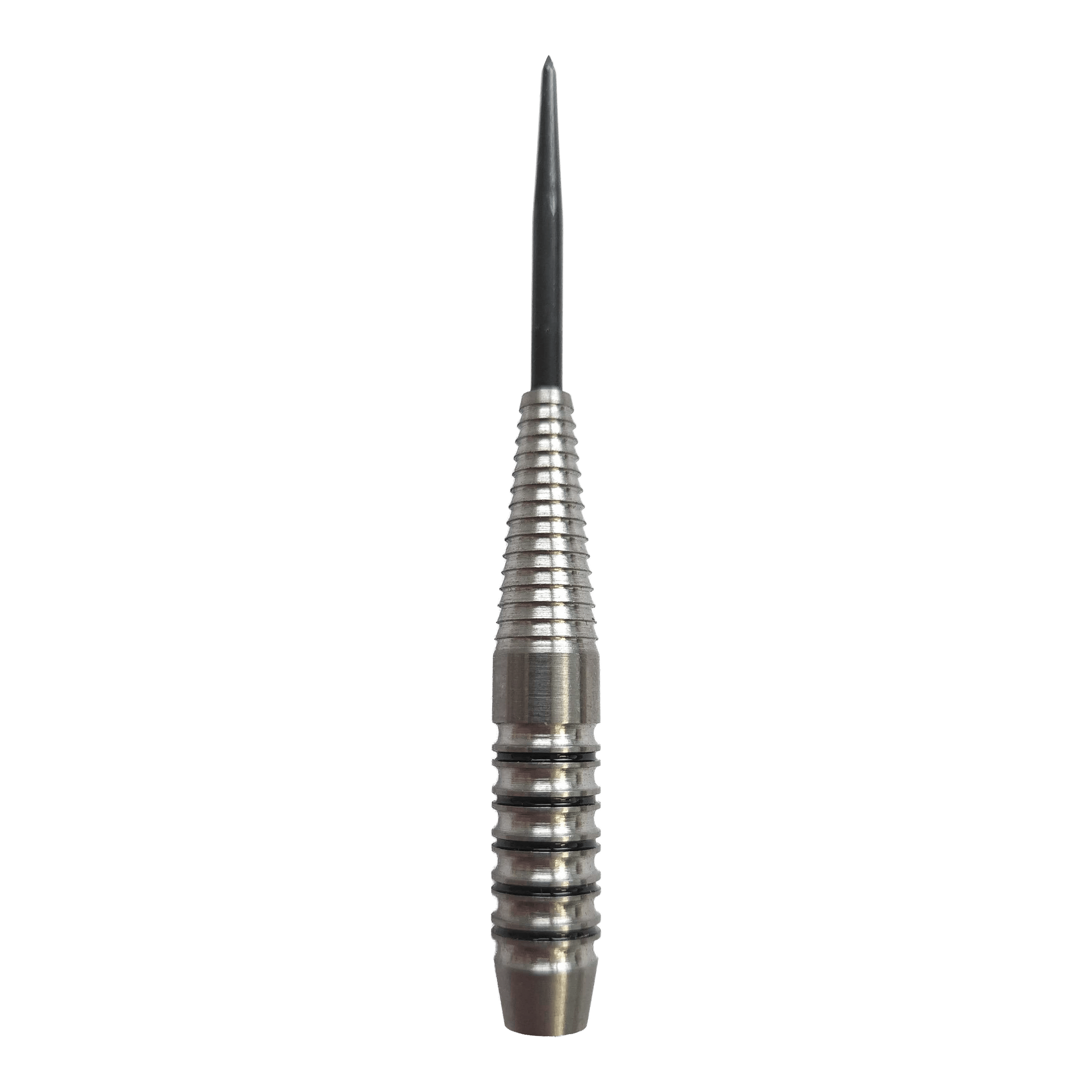 Das Bild zeigt die McDart Black Ring Shark Steeldart-Barrels mit einem Gewicht von 24g. Die Oberfläche ist besonders griffig gestaltet.