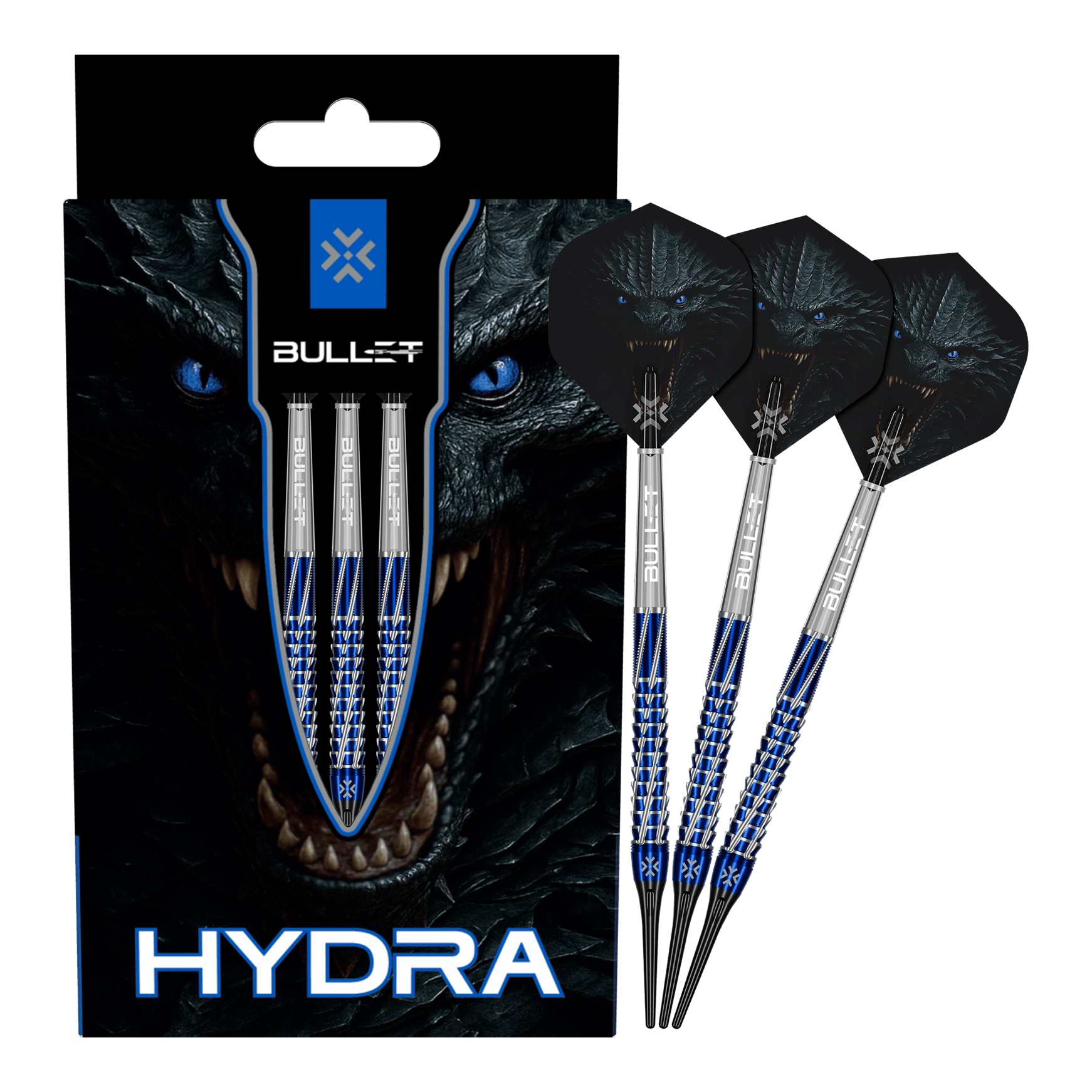 Freccette morbide Bullet Hydra - 20 g Bullet Hydra Softdarts - 20g Darts werden vollständig und aus mehreren Winkeln gezeigt. Das Bild vermittelt einen vollständigen Eindruck des gesamten Produkts.