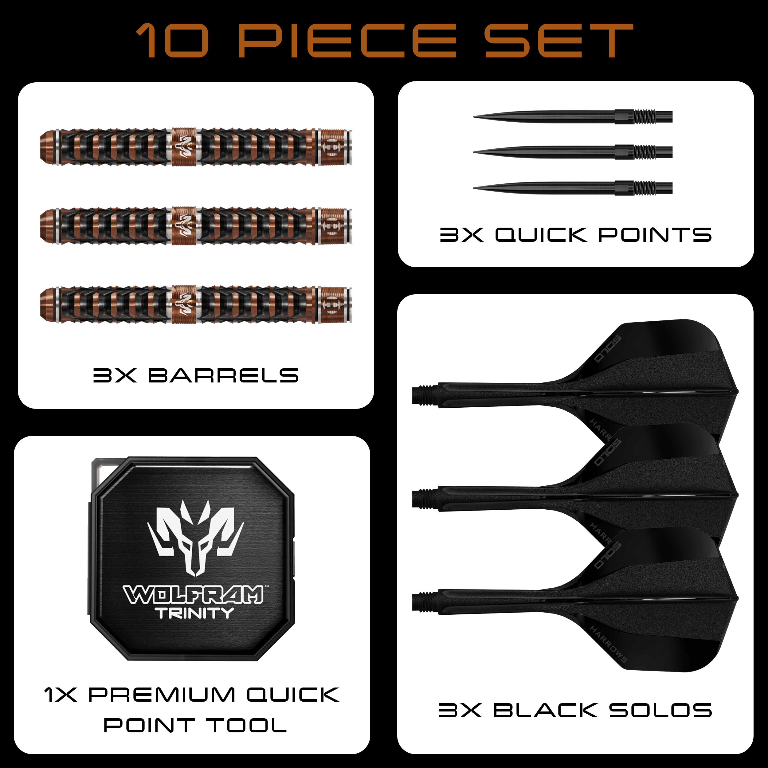 Freccette in acciaio Harrows Tungsten Trinity Quick Point Das Foto zeigt die Harrows Wolfram Trinity Quick Point Steeldarts. Sie bestehen aus qualitativ hochwertigen Materialien für optimale Performance.