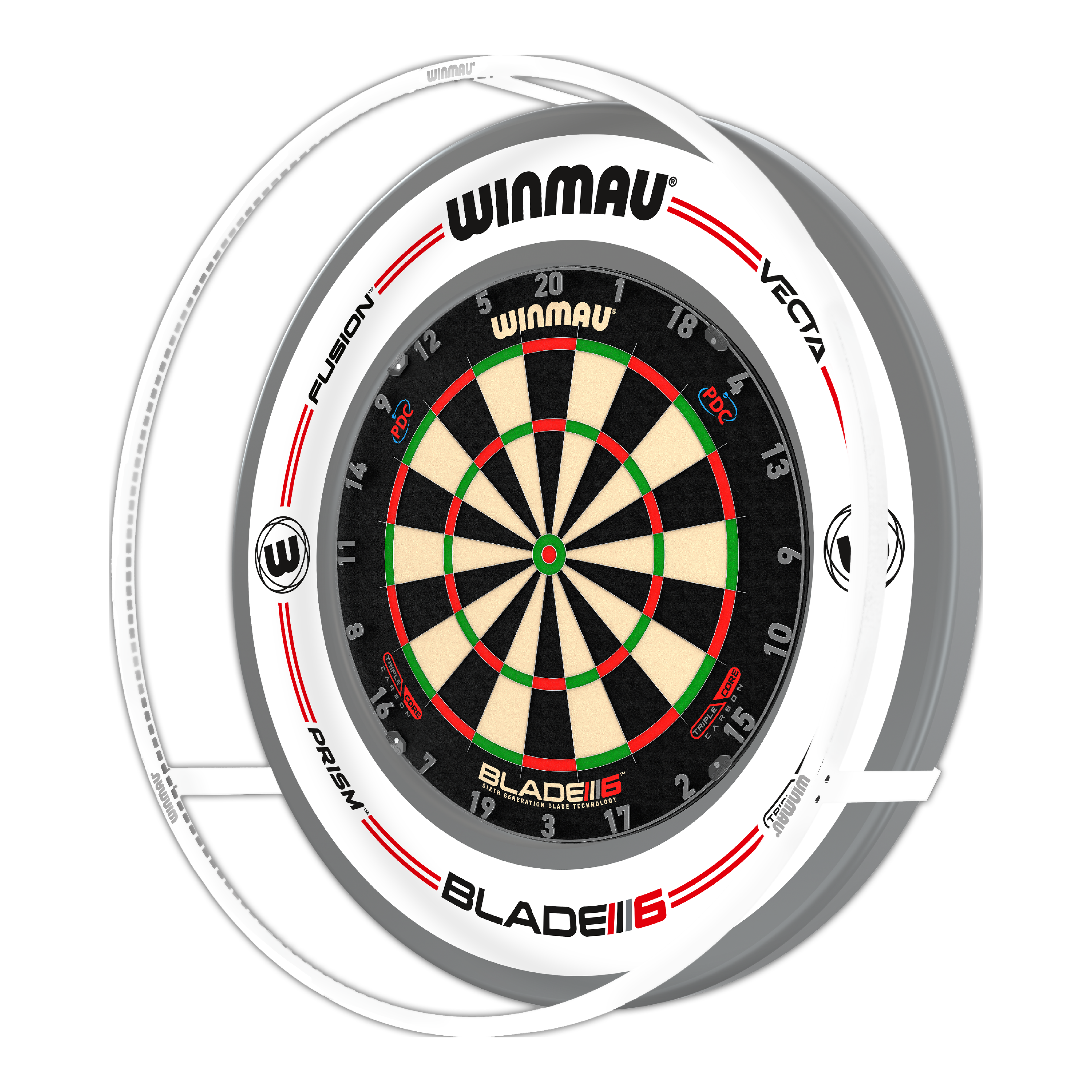 Luce LED per freccette al plasma Winmau Plasma Ice Auf dem Bild ist das Produkt "Winmau Plasma Ice LED Dartboard Light" zu sehen. Es handelt sich um eine kreisförmige LED-Beleuchtung, die über einem Dartboard angebracht ist, um eine gleichmäßige Ausleuchtung zu gewährleisten.