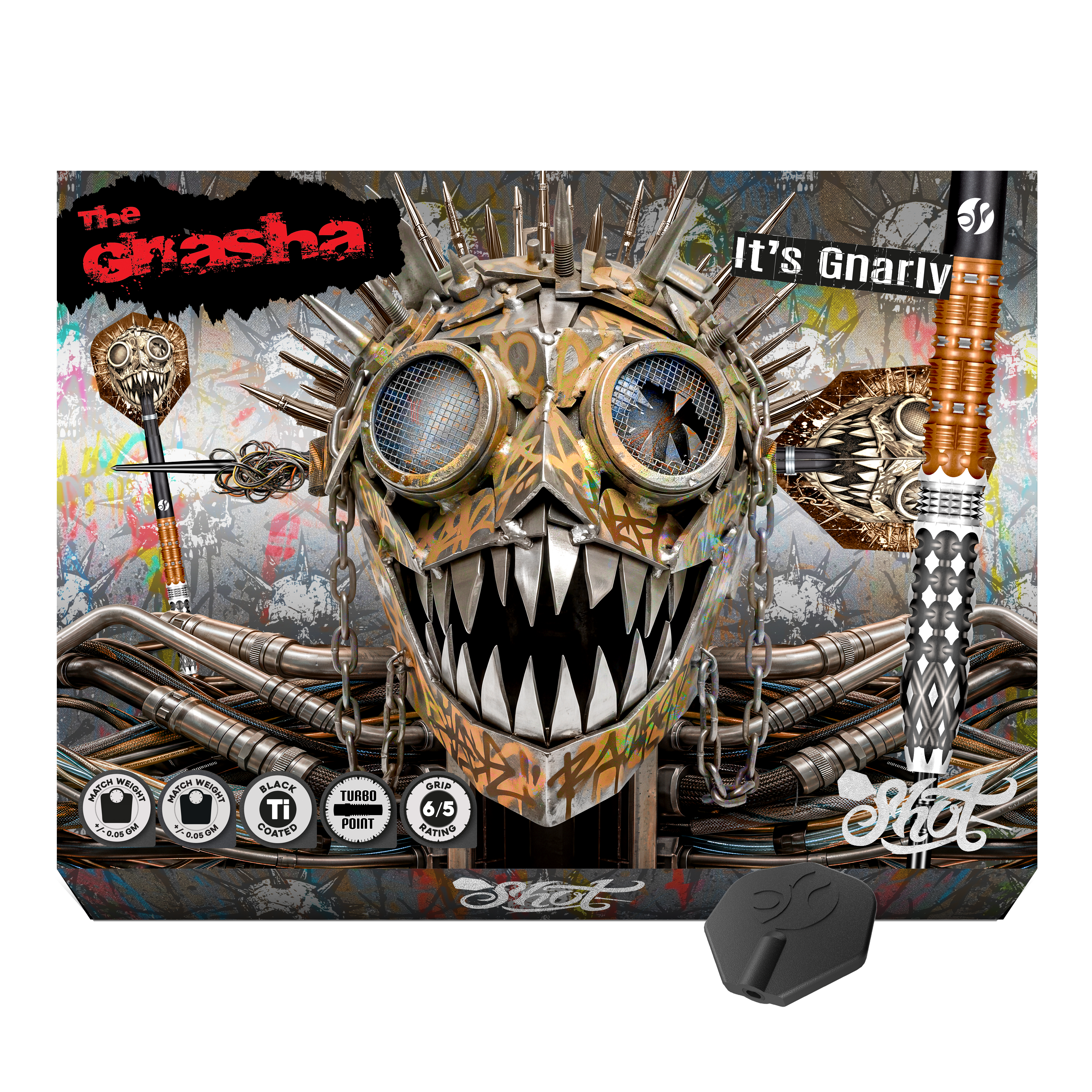 Freccette in acciaio Shot Gnarly Gnasha Turbo Point - 23 g Zu sehen ist ein weiterer Blickwinkel auf die Shot Gnarly Gnasha Turbo Point Steeldarts mit 23g. Die Darts bieten einen guten Halt und eine optimale Balance.